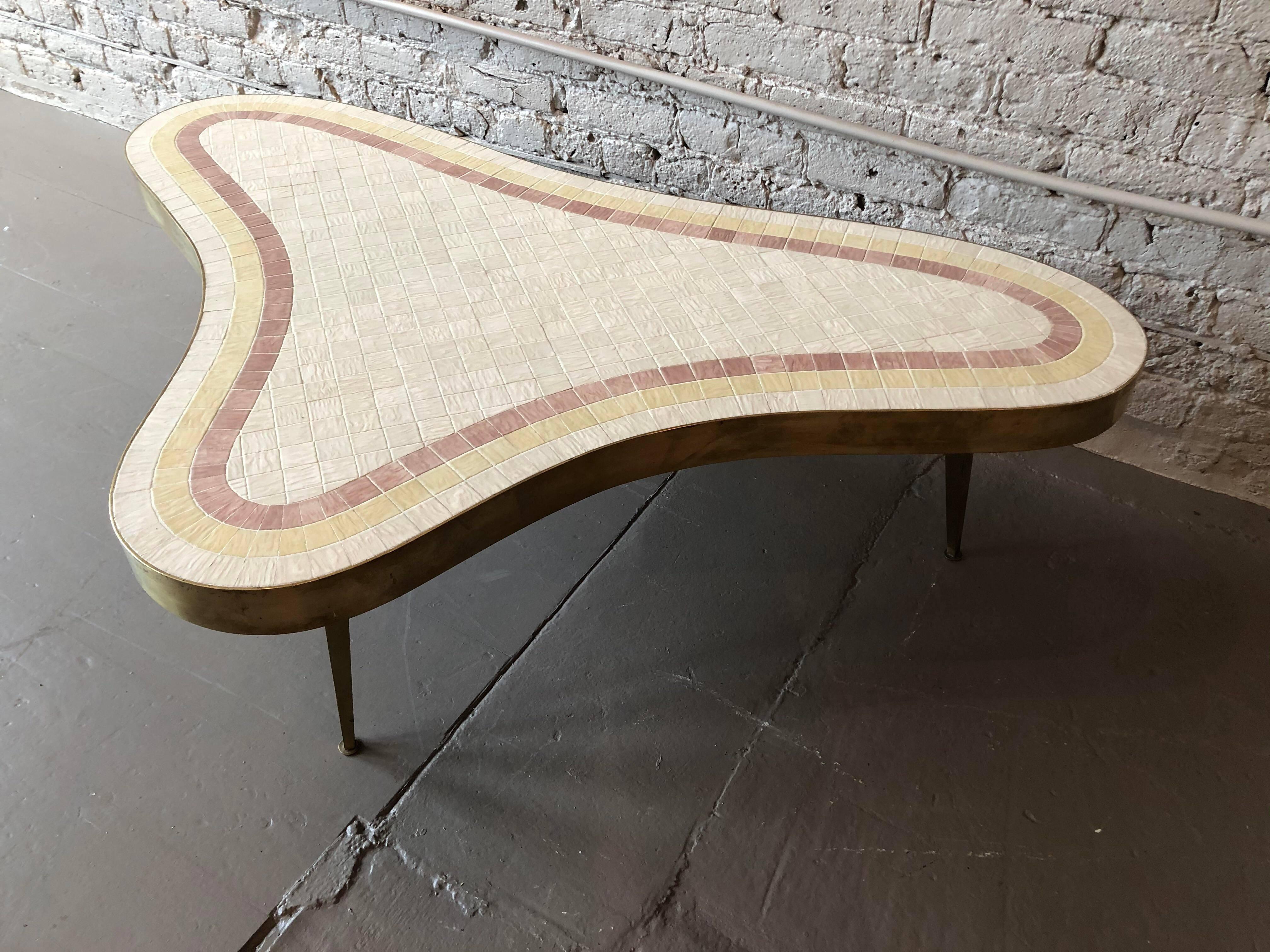 1960s Mid-Century Modern Brass and Mosaic Tile Coffee Table 3