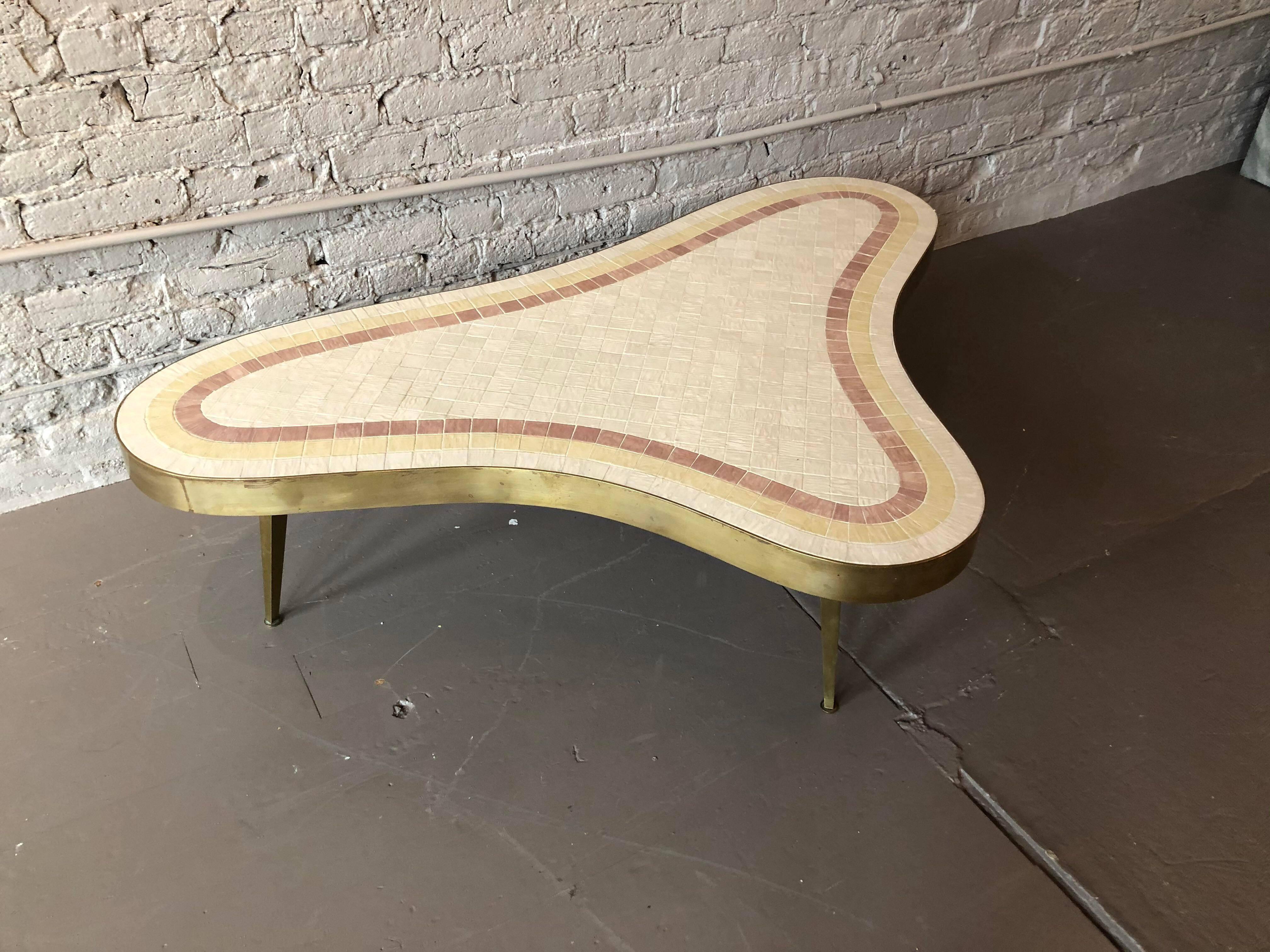 1960s Mid-Century Modern Brass and Mosaic Tile Coffee Table 4