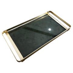 1960s Mid-Century Modern Brass and Smoked Glass Italian Serving Tray by MB