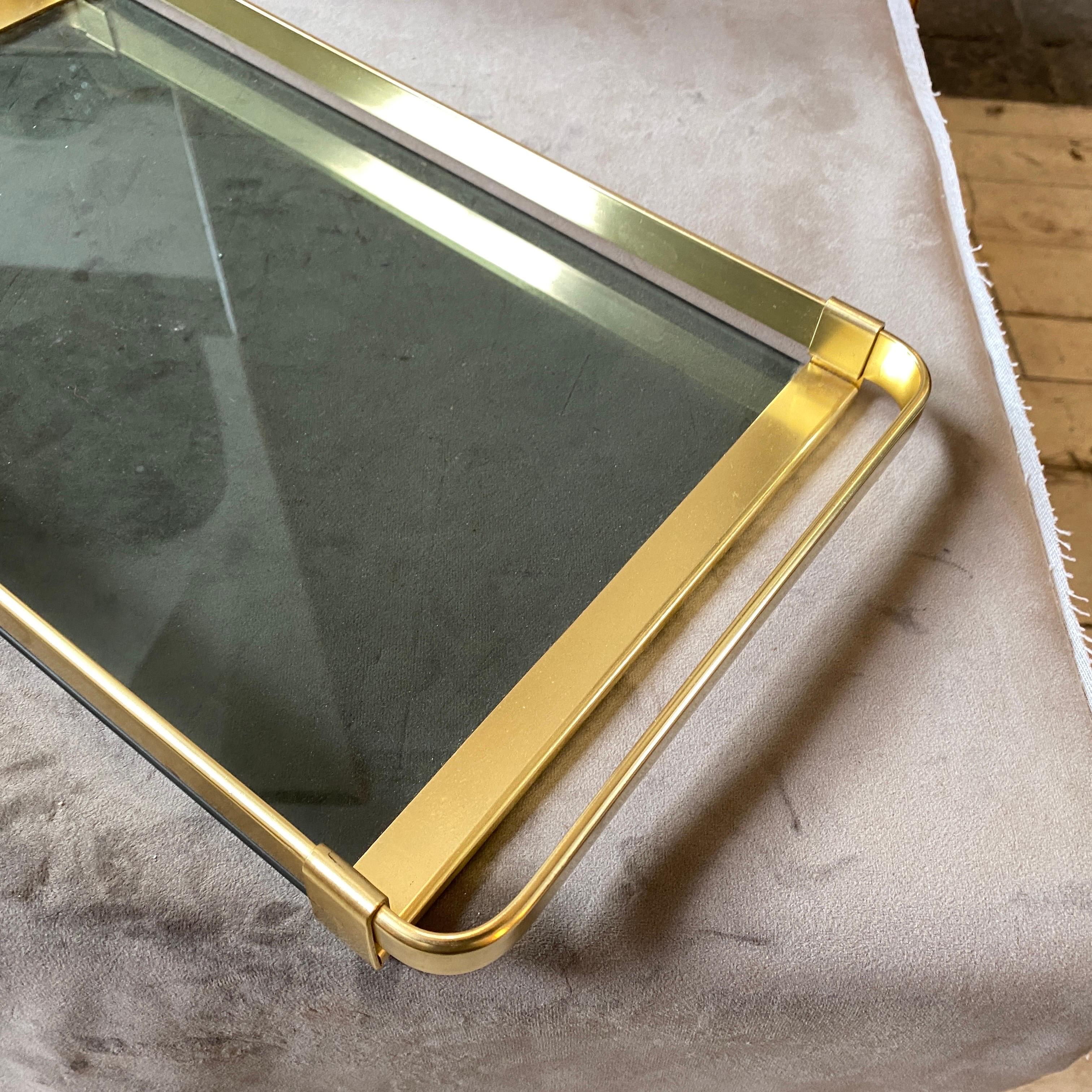 20th Century 1960s Mid-Century Modern Brass and Smoked Glass Italian Serving Tray