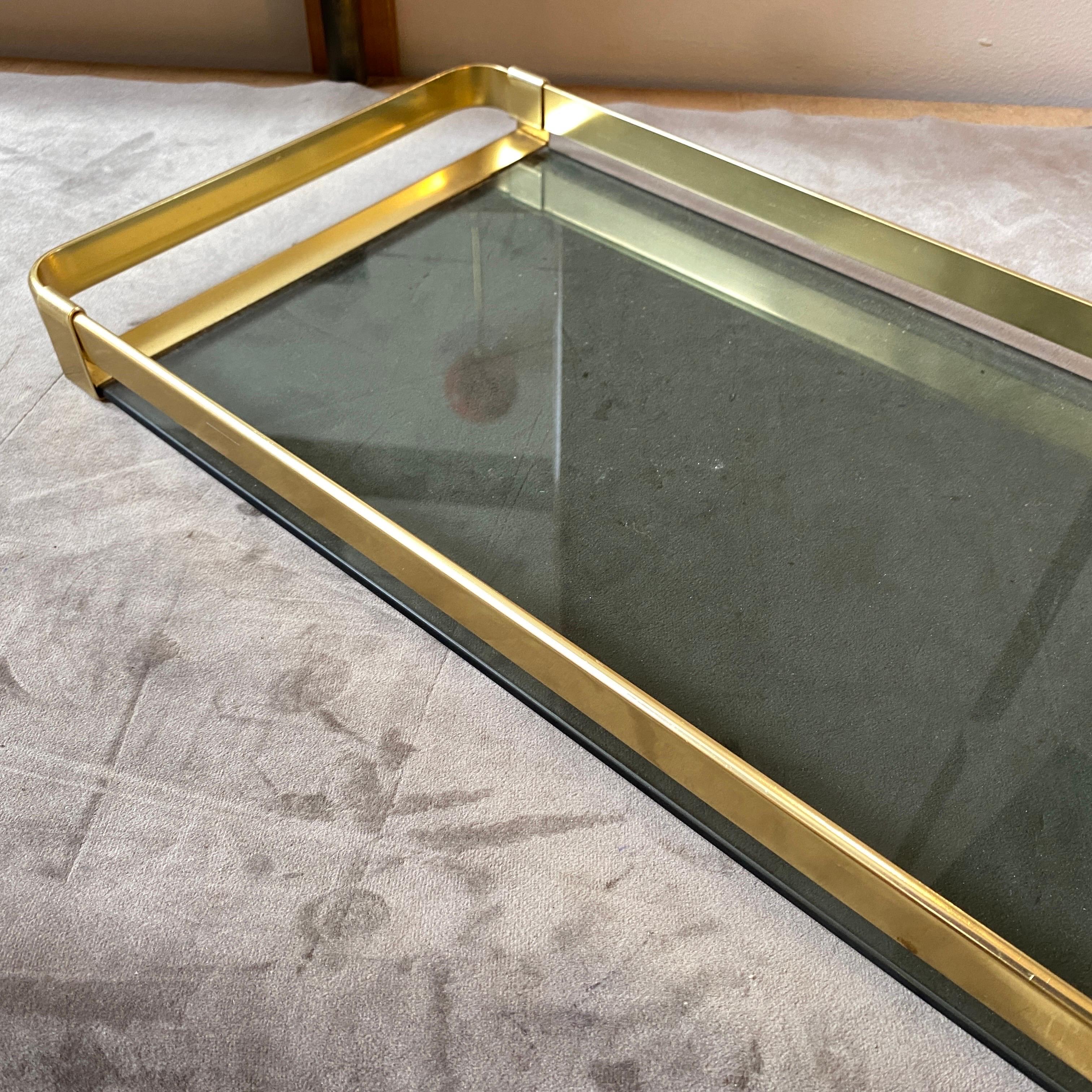 1960s Mid-Century Modern Brass and Smoked Glass Italian Serving Tray 1
