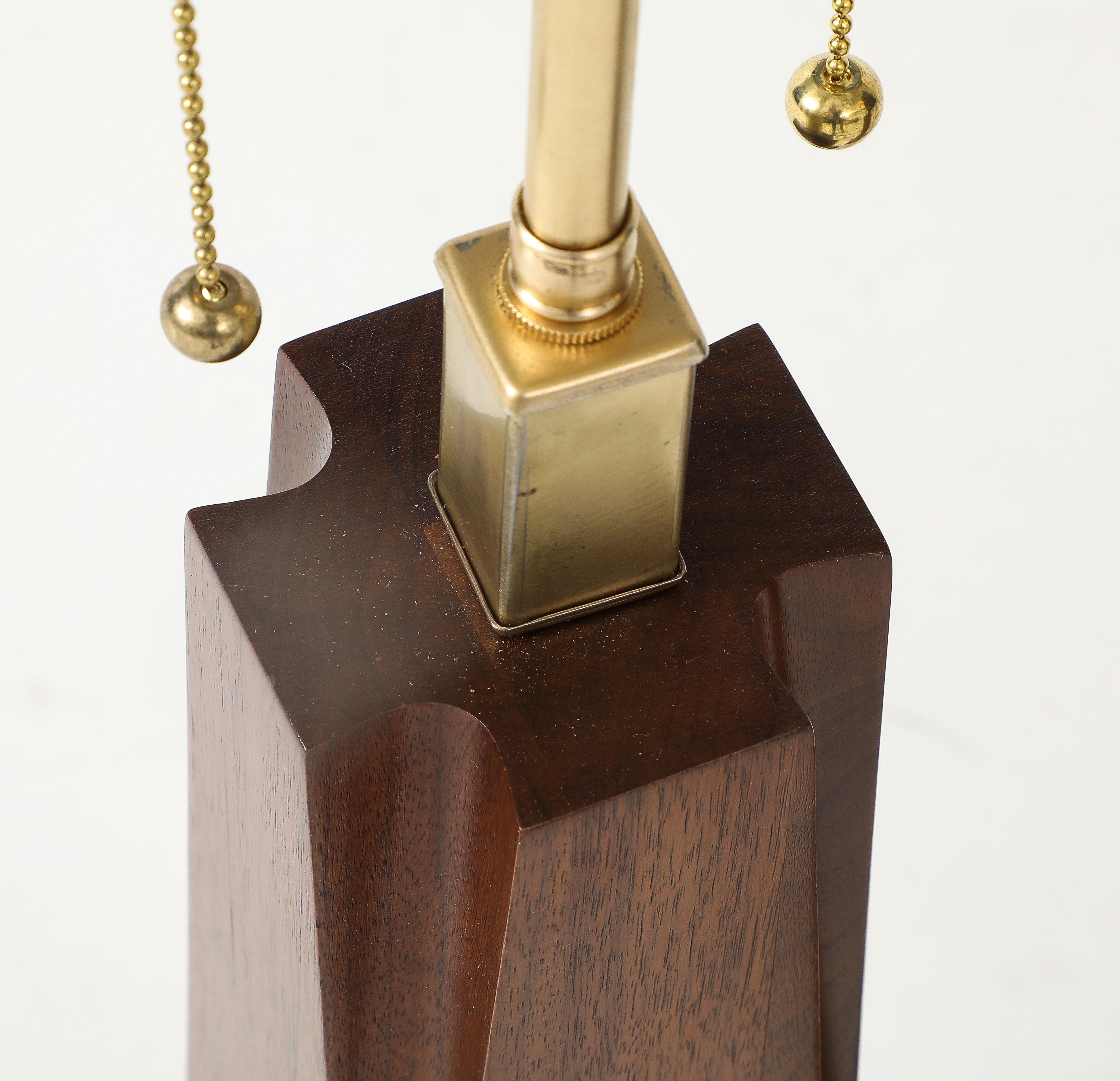 American 1960's Mid-Century Modern Brass And Walnut Table Lamps Attributed To Laurel For Sale
