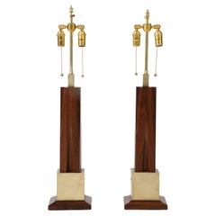 Lampade da tavolo moderne del 1960 in ottone e noce attribuite a Laurel
