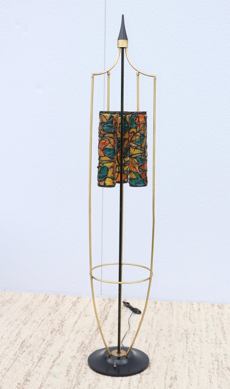 1960s Mid-Century Modern Brass and Wood French Floor Lamp For Sale at ...