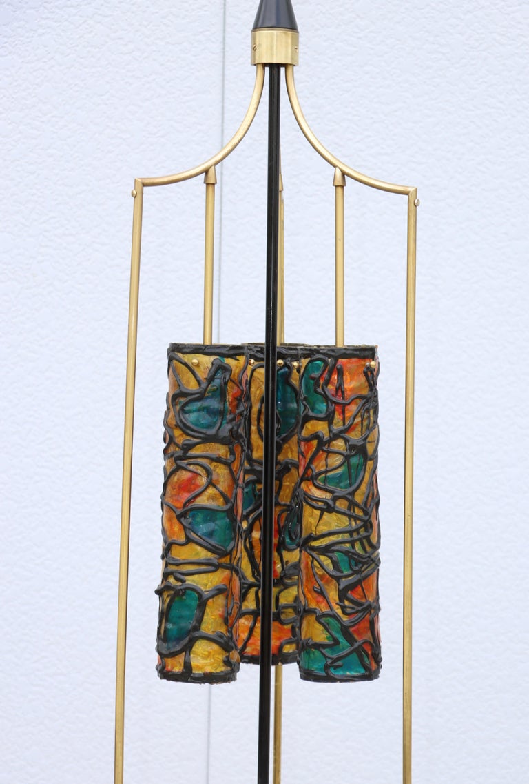 1960s Mid-Century Modern Brass and Wood French Floor Lamp For Sale at ...