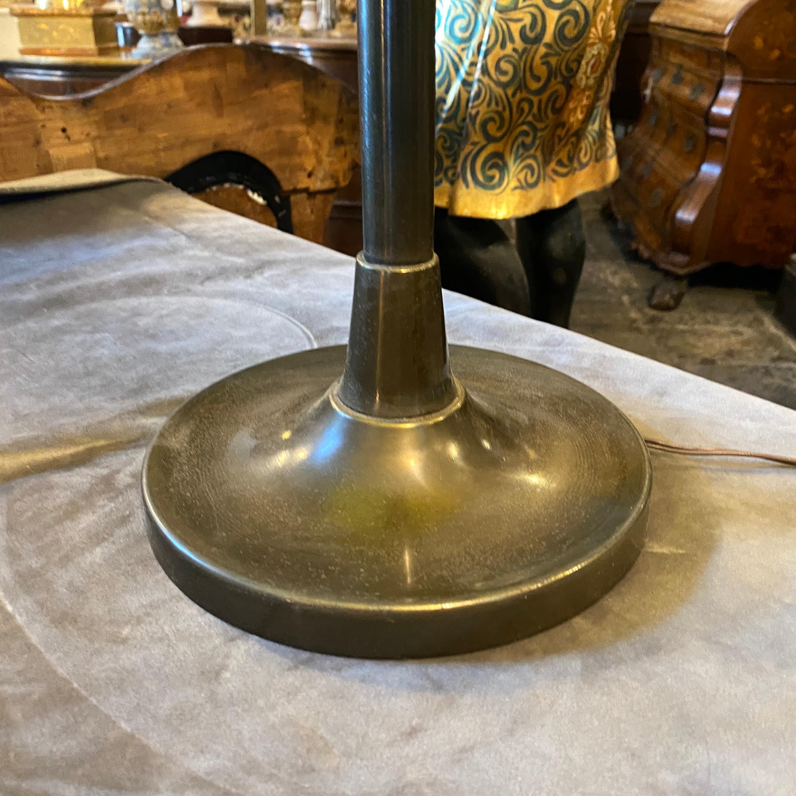 A rare table lamp made in Italy in the Sixties, brass it's in original patina, yellow plexiglass it's in perfect conditions. It works 110-240 Volts and needs two regular e14 bulbs.