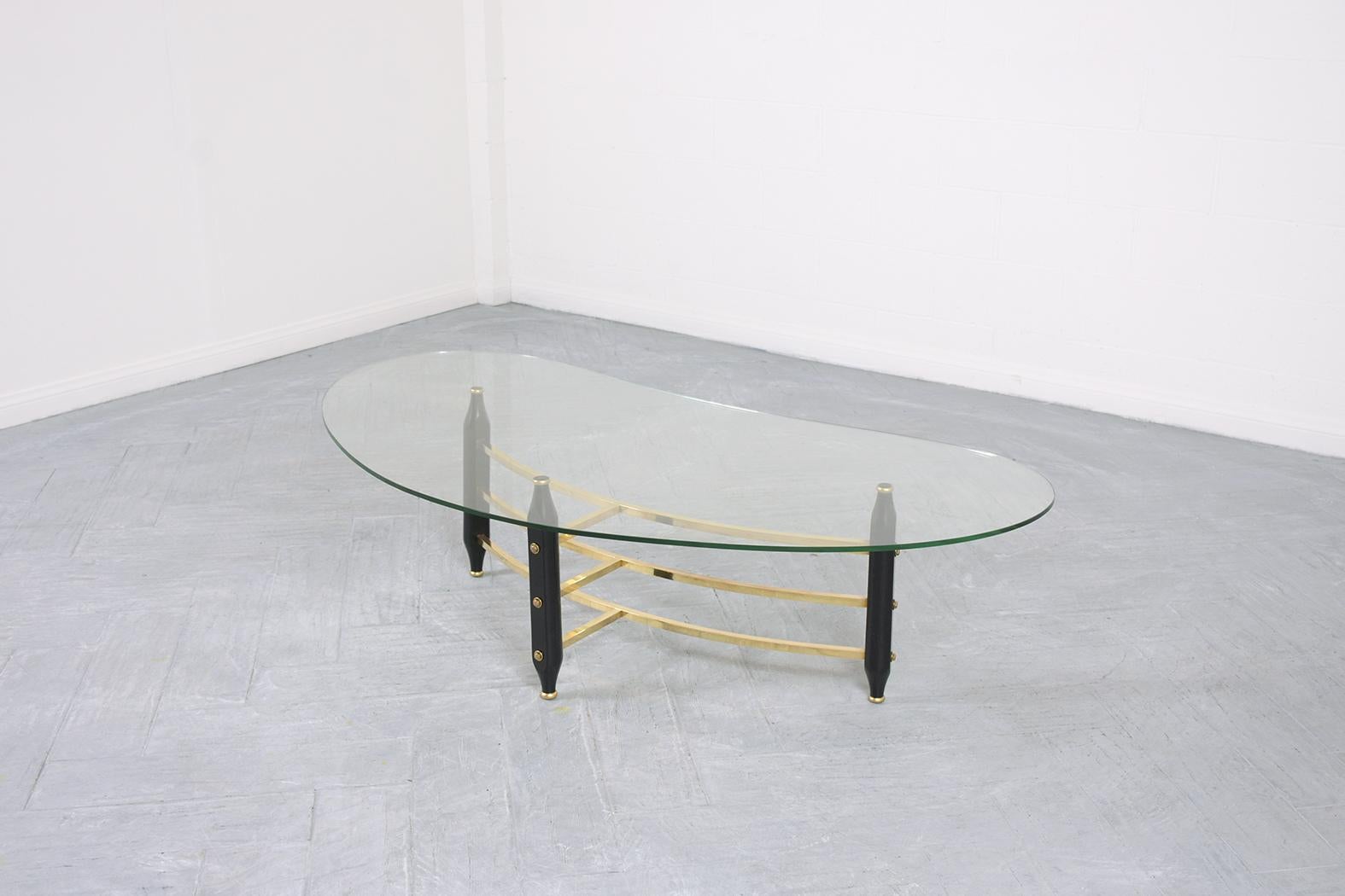 Carved Mid-Century Modern Clear Glass Top Coffee Table