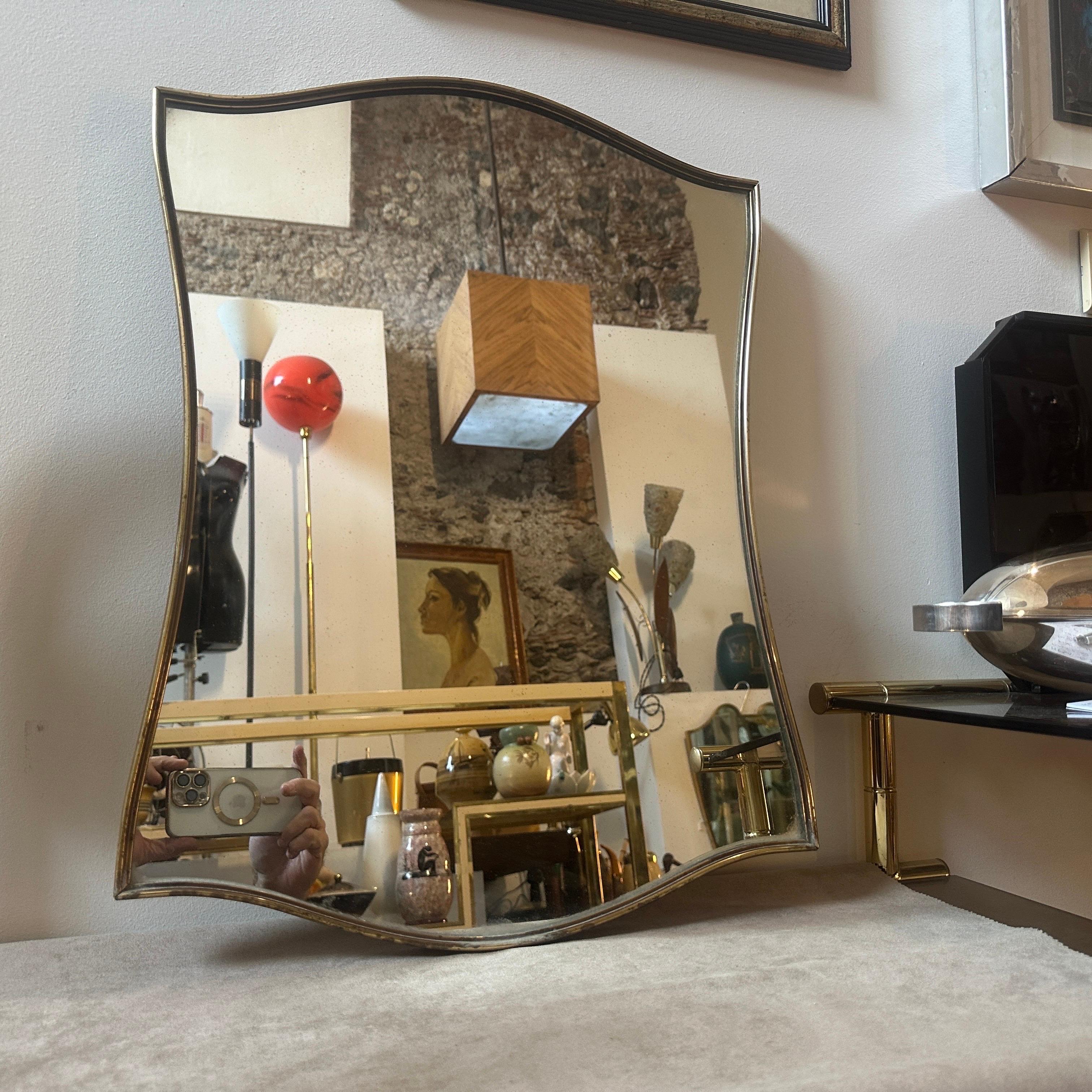 Mid-Century Modern 1960s Mid-century Modern Brass Italian Wall mirror in the manner of Gio Ponti For Sale