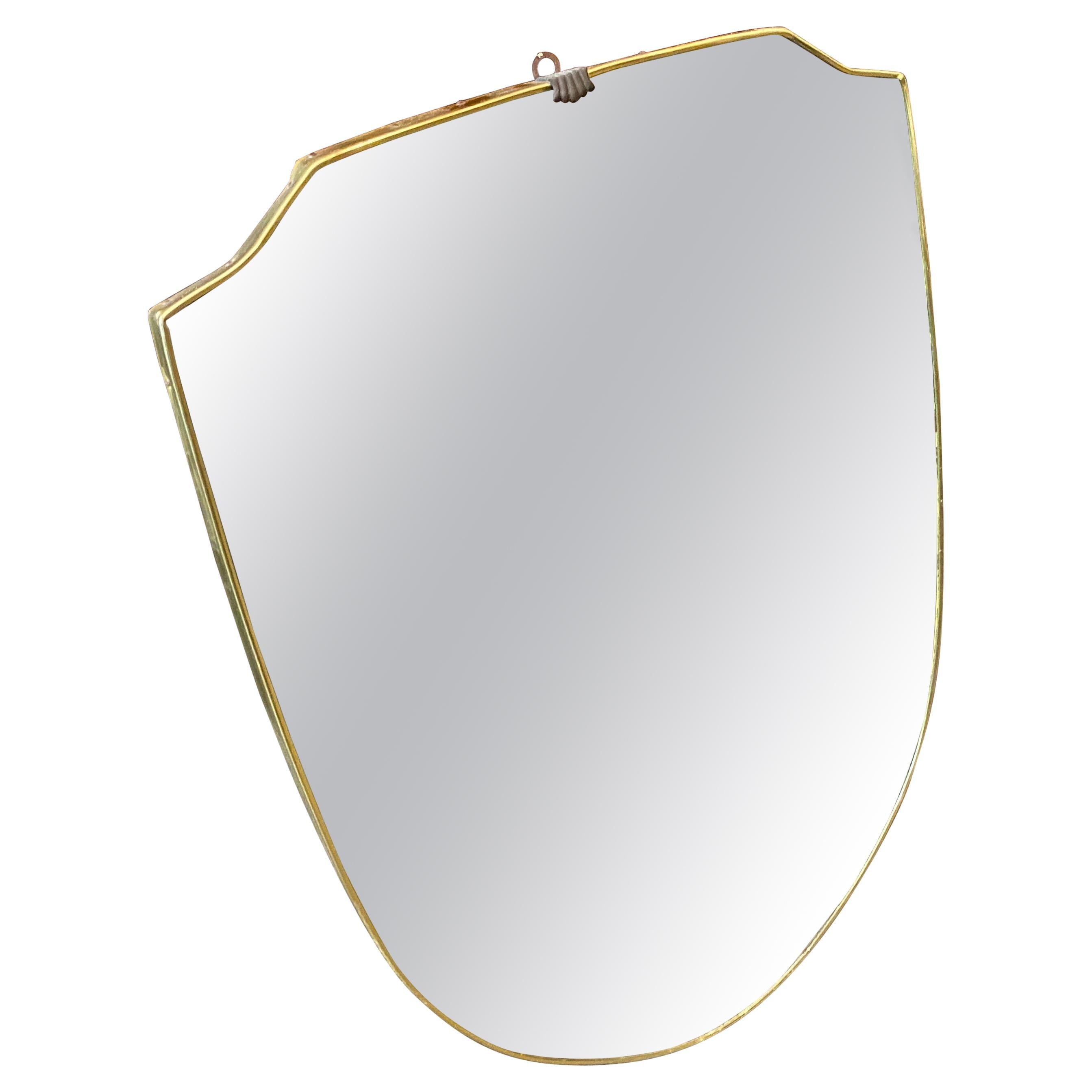 1960s Mid-Century Modern Brass Italian Wall Mirror in the Manner of Giò Ponti