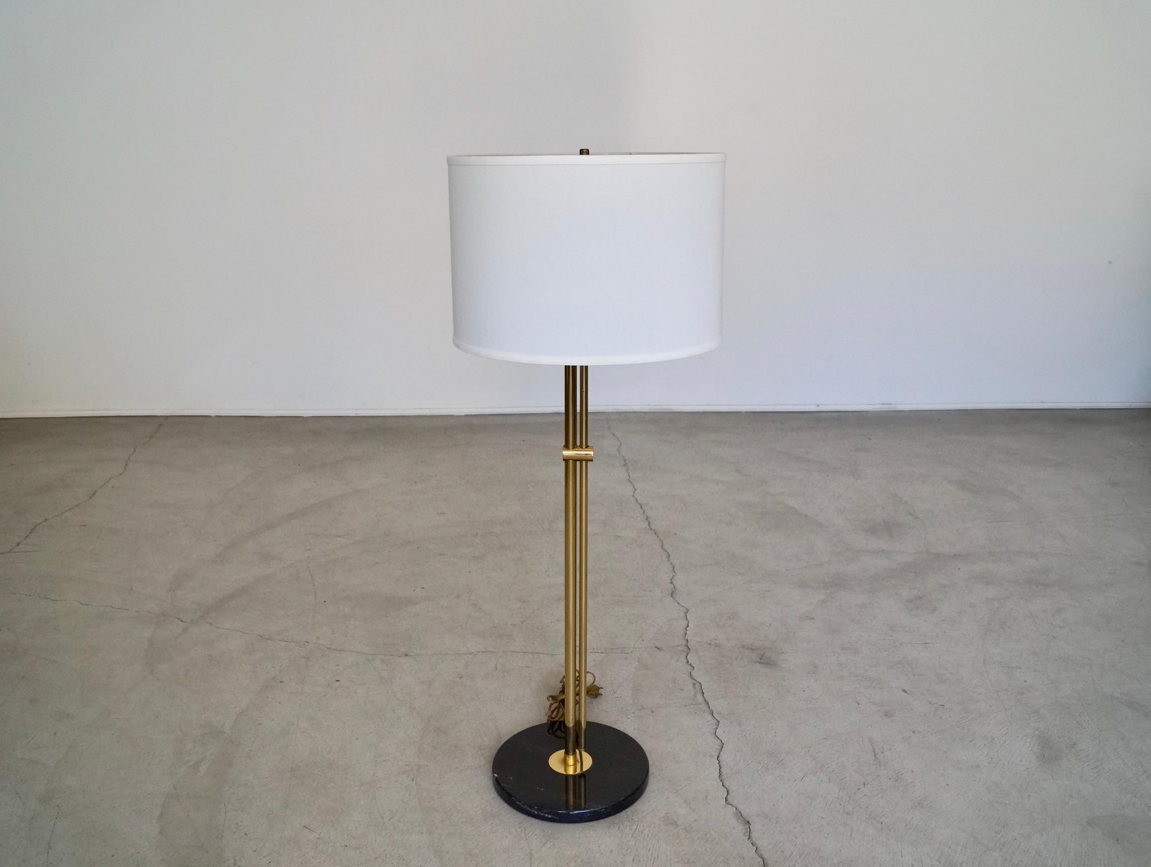 Mid-20th Century 1960's Mid-Century Modern Brass & Marble Adjustable Floor Lamp For Sale