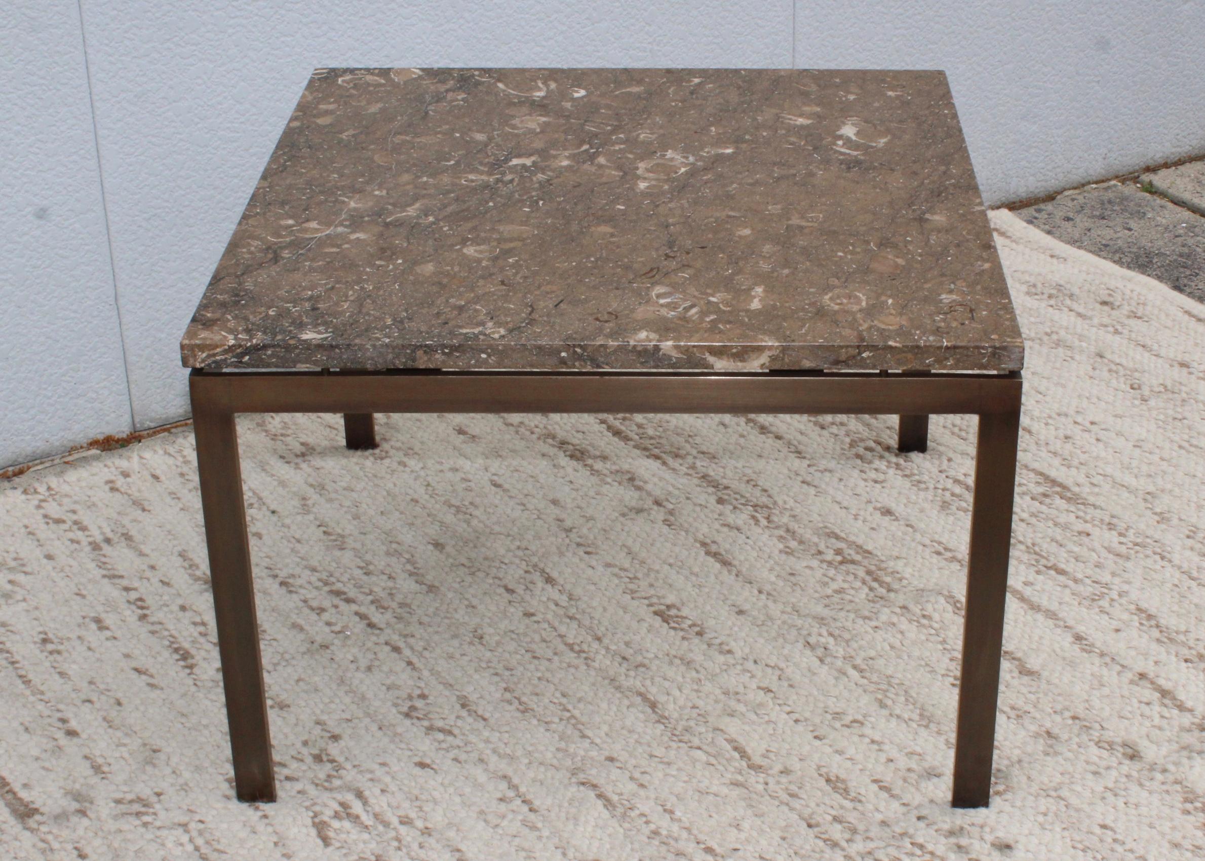 American 1960's Mid-Century Modern Bronze and Rosa Tica Marble Custom Made Coffee Table For Sale