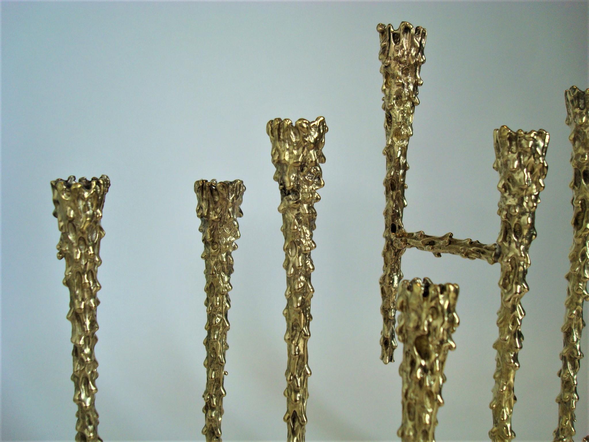 1960s Mid-Century Modern Brutalist Brass Candleholder Menorah In Good Condition In Buenos Aires, Olivos