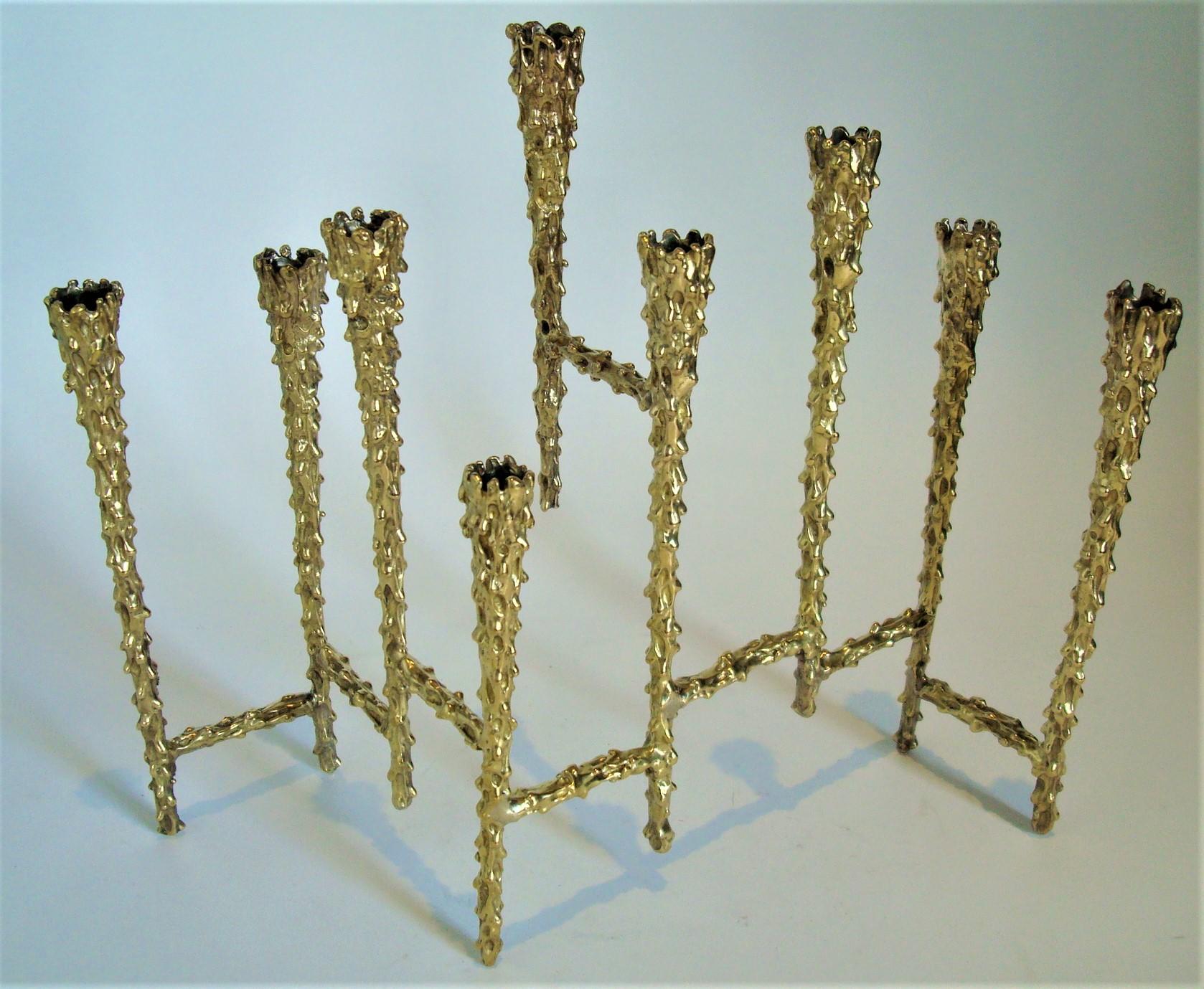 1960s Mid-Century Modern Brutalist Brass Candleholder Menorah 1