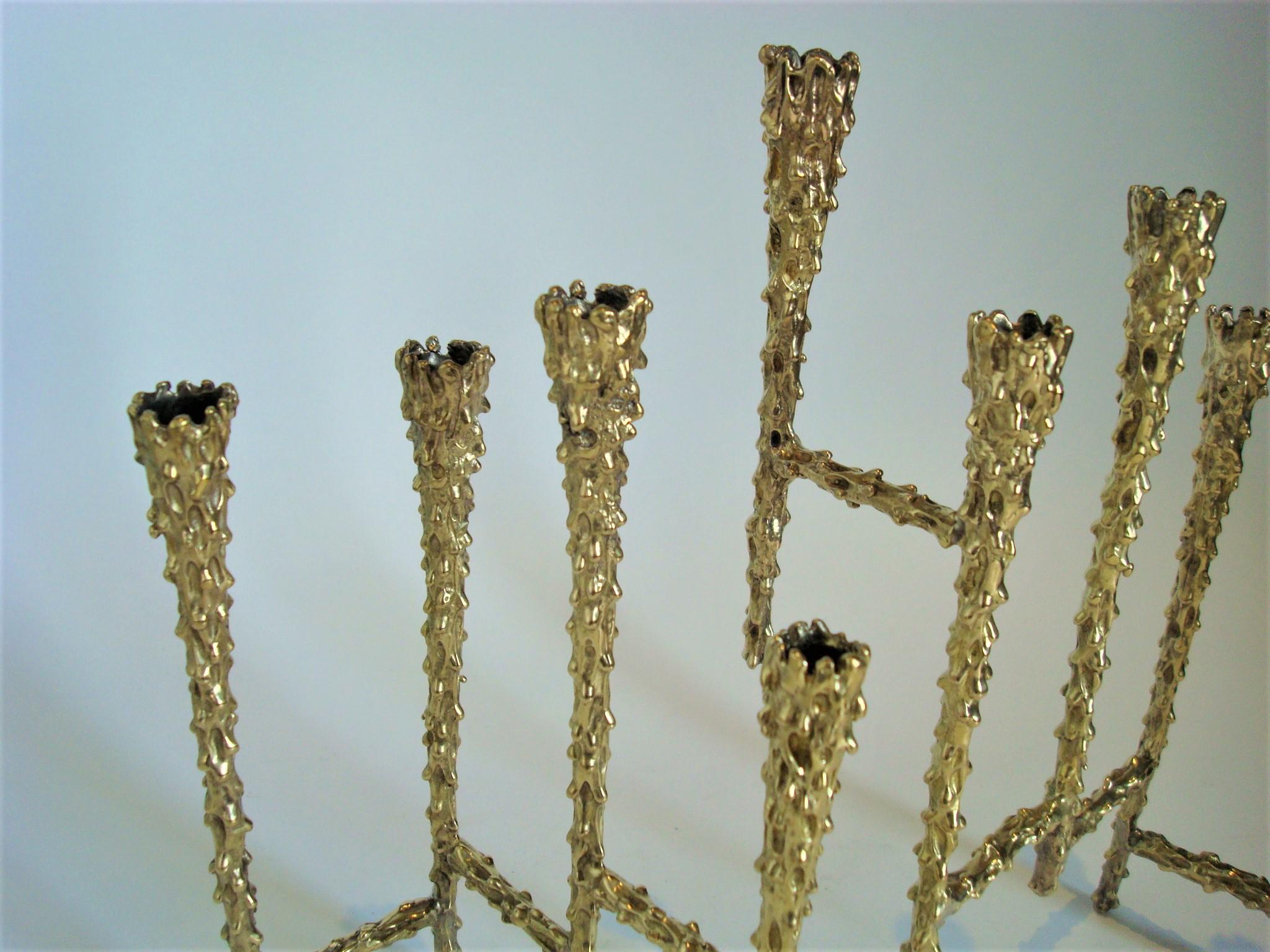 1960s Mid-Century Modern Brutalist Brass Candleholder Menorah 2