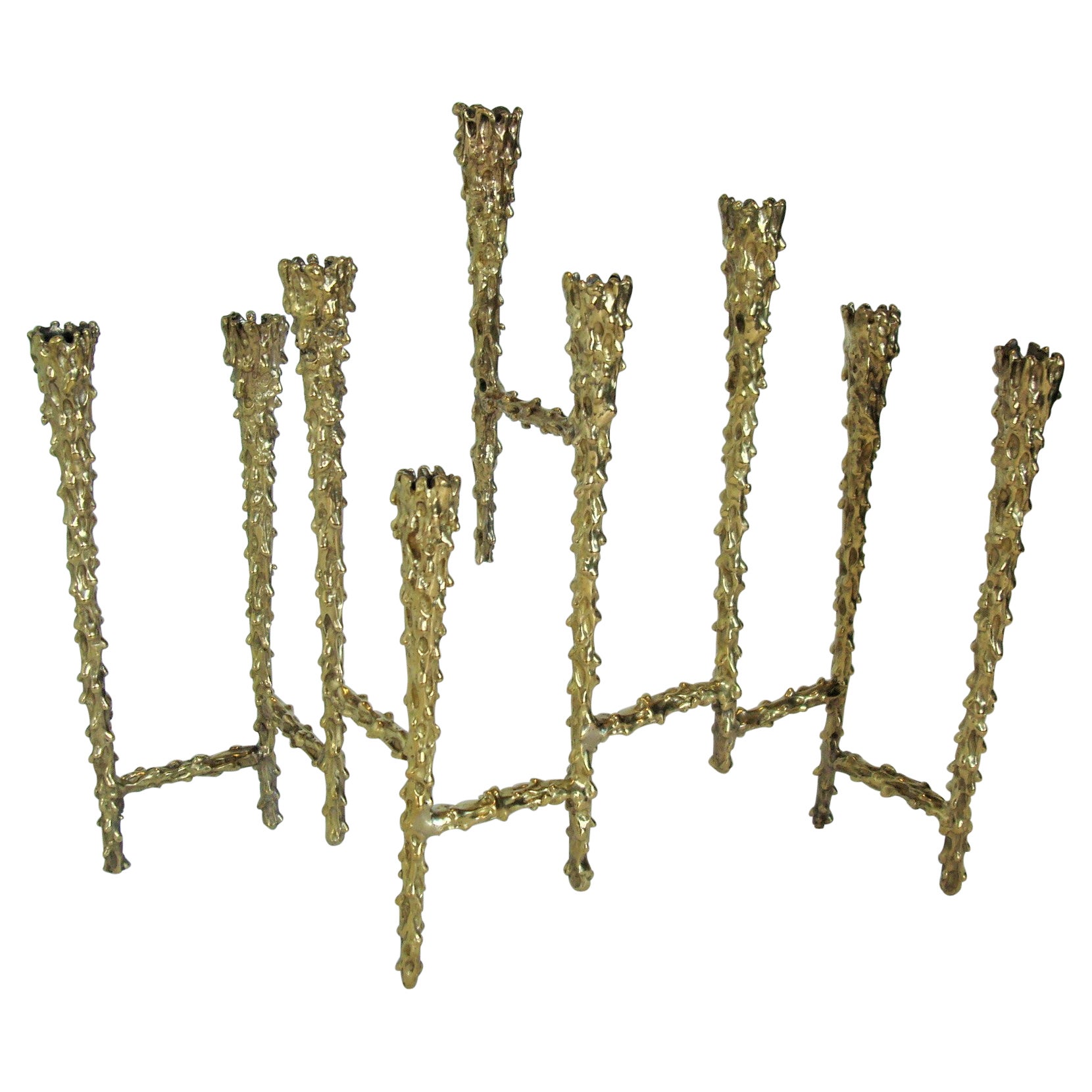 1960s Mid-Century Modern Brutalist Brass Candleholder Menorah
