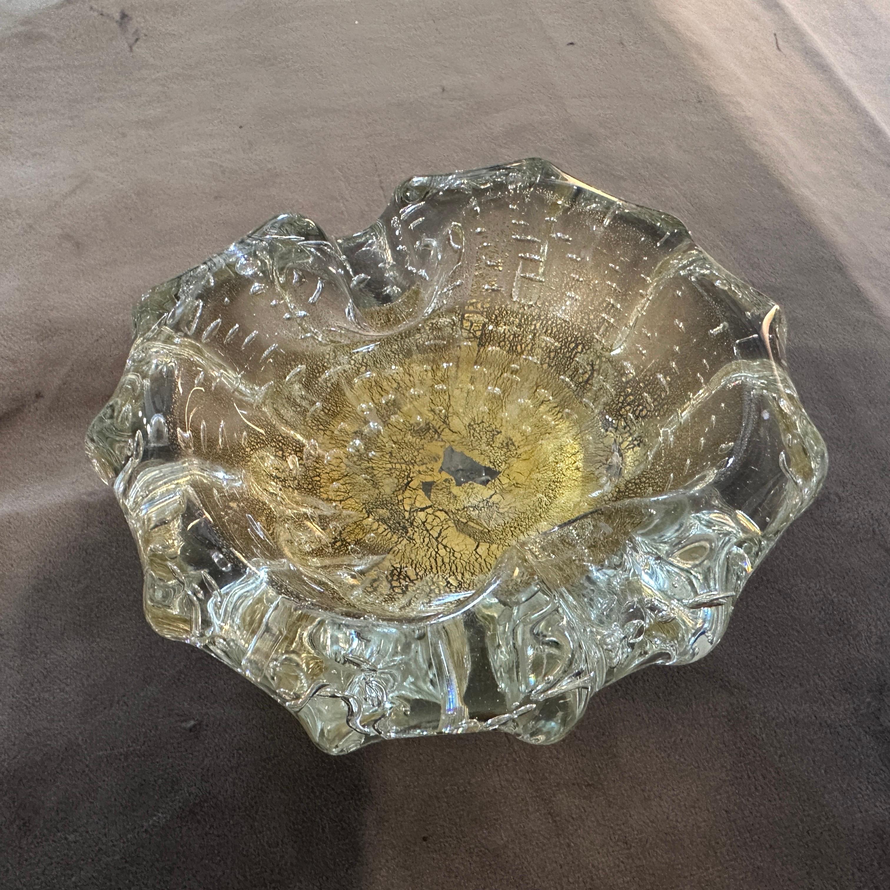 1960s Mid-Century Modern Bullicante Gold and Transparent Murano Glass Ashtray 1