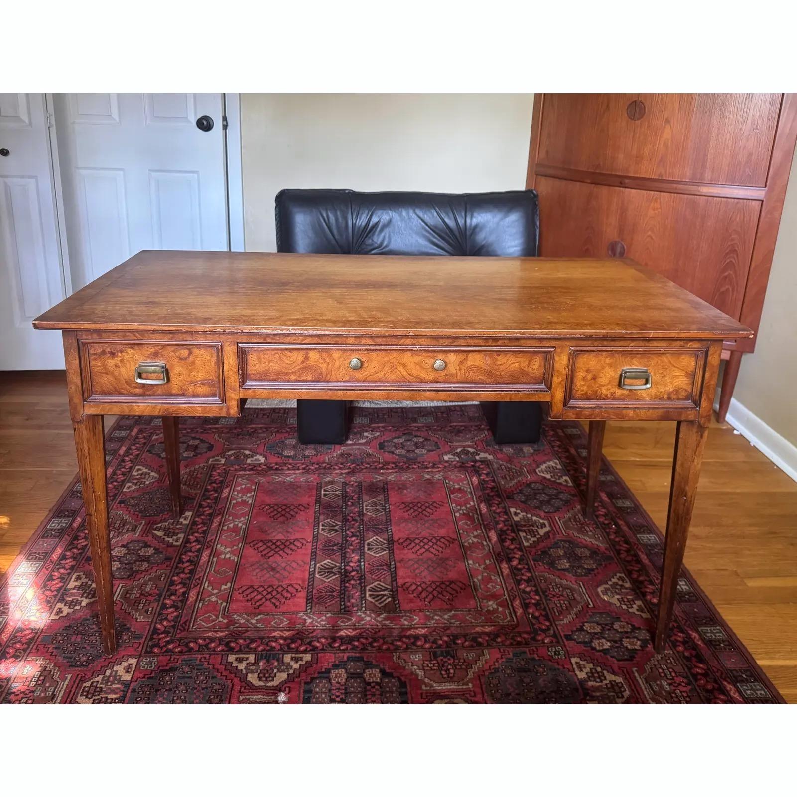 American 1960s Mid-Century Modern Burl Wood Writing Desk by Henredon