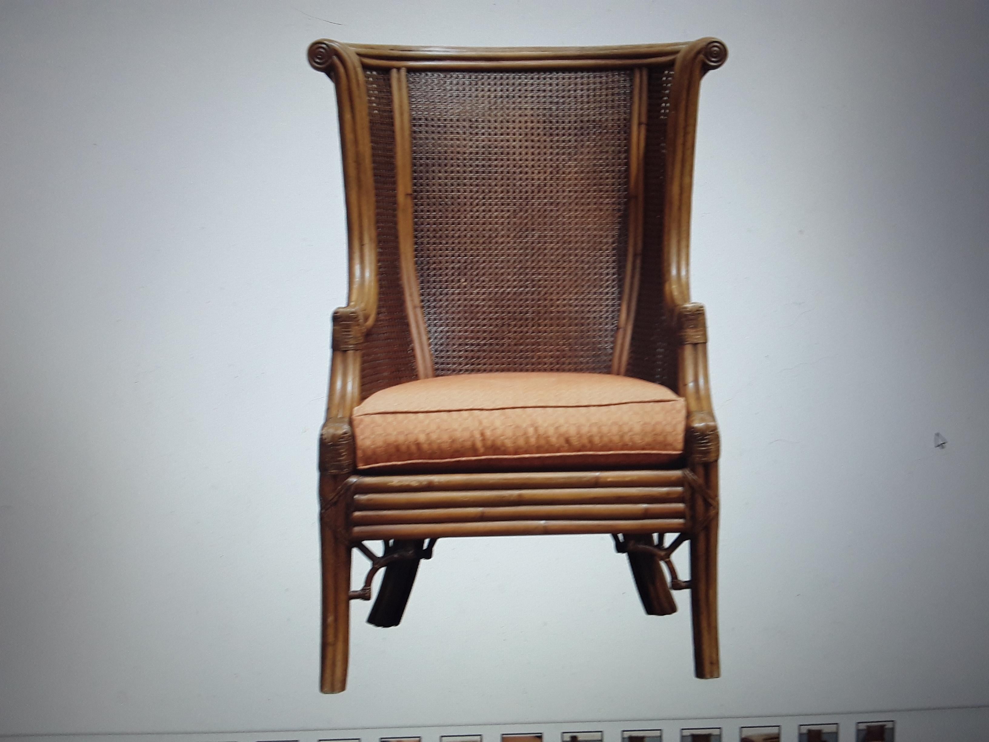 1960's Mid Century Modern Carved Faux Bamboo and Double Caned Wingback Chair For Sale 8
