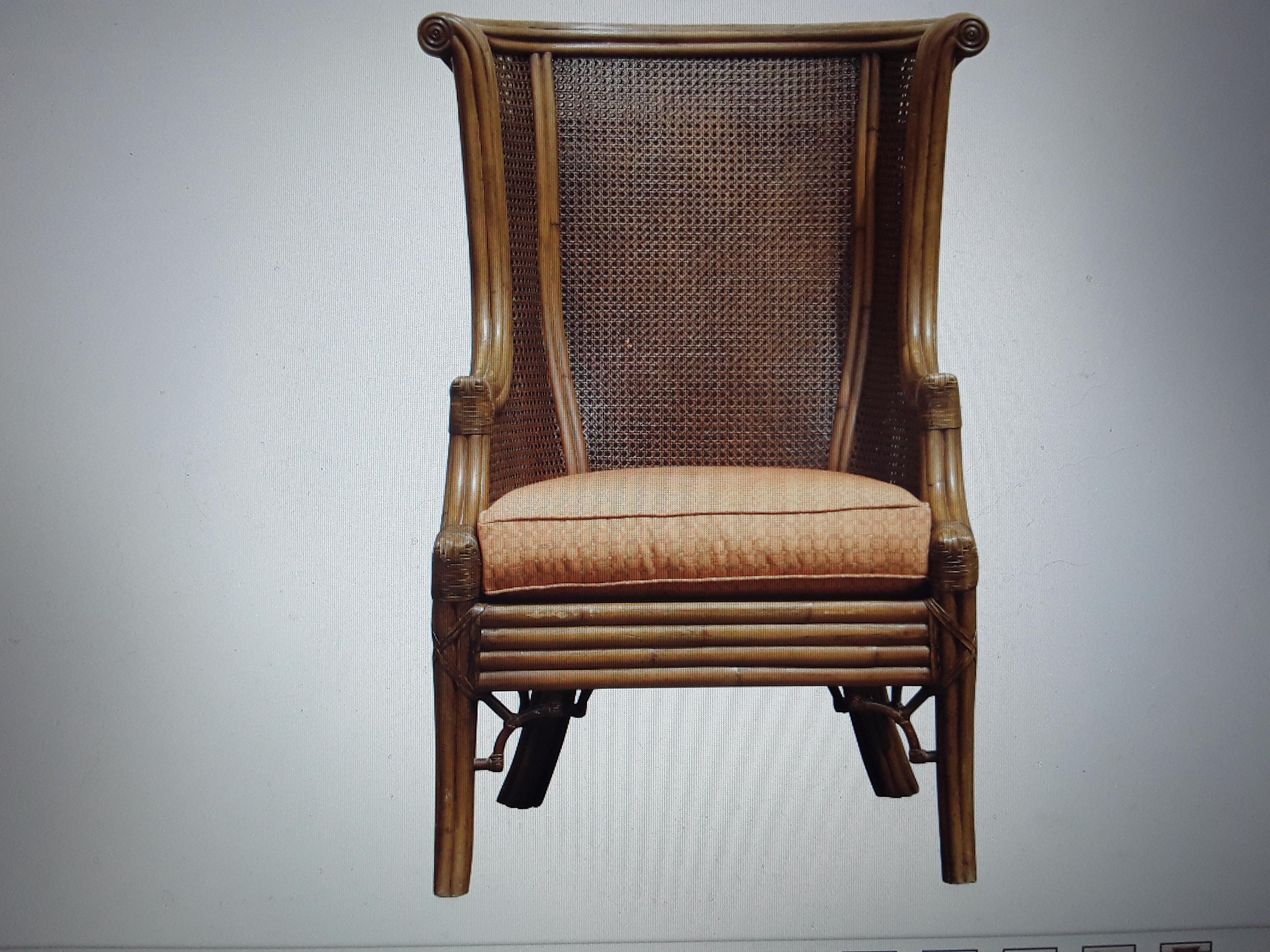 1960's Mid Century Modern Carved Faux Bamboo and Double Caned Wingback Chair For Sale 9