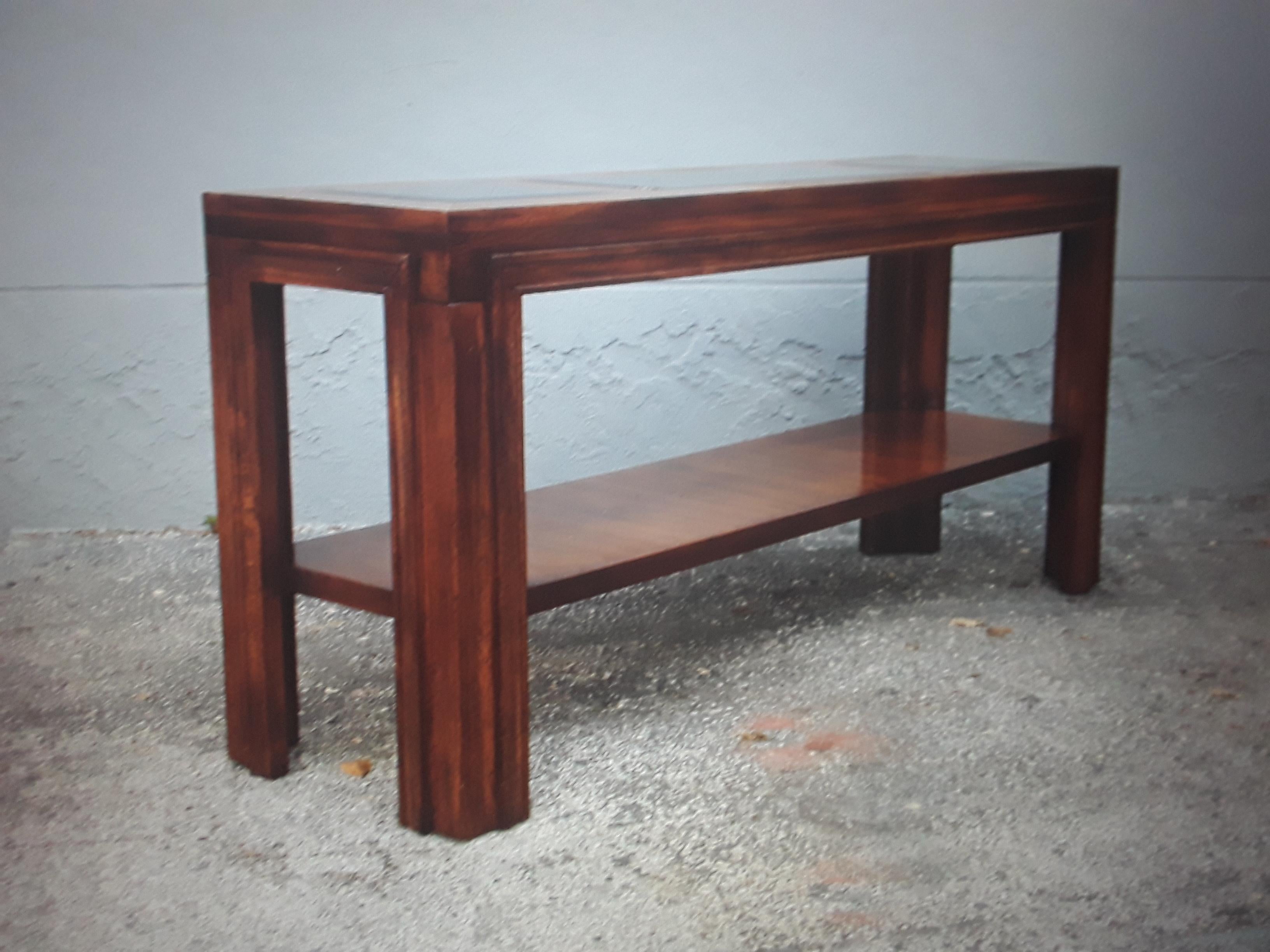1960's Mid Century Modern Carved Walnut/ Glass Insert Console Table/ Sofa Table For Sale 3