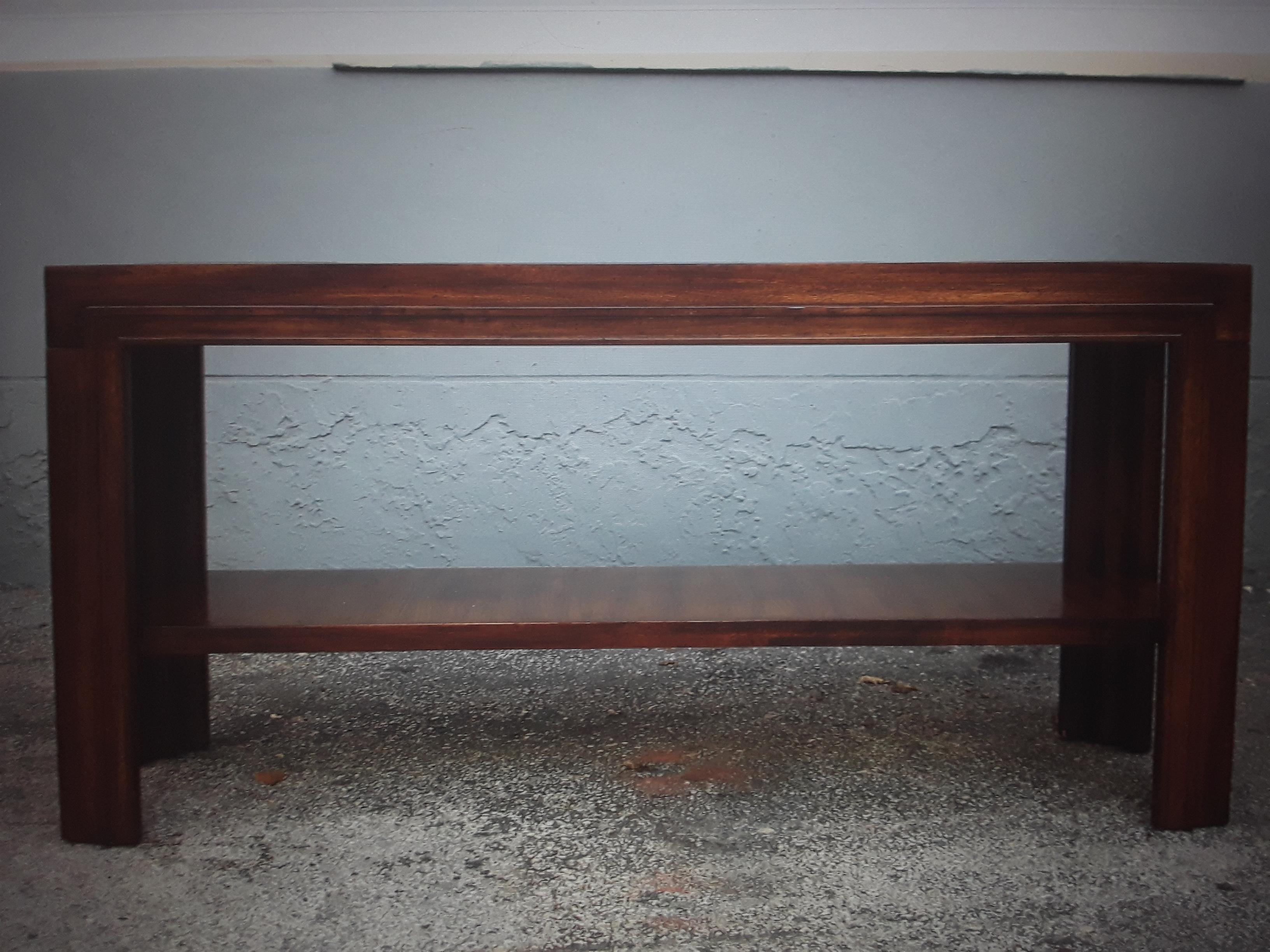 1960's Mid Century Modern Carved Walnut/ Glass Insert Console Table/ Sofa Table For Sale 7