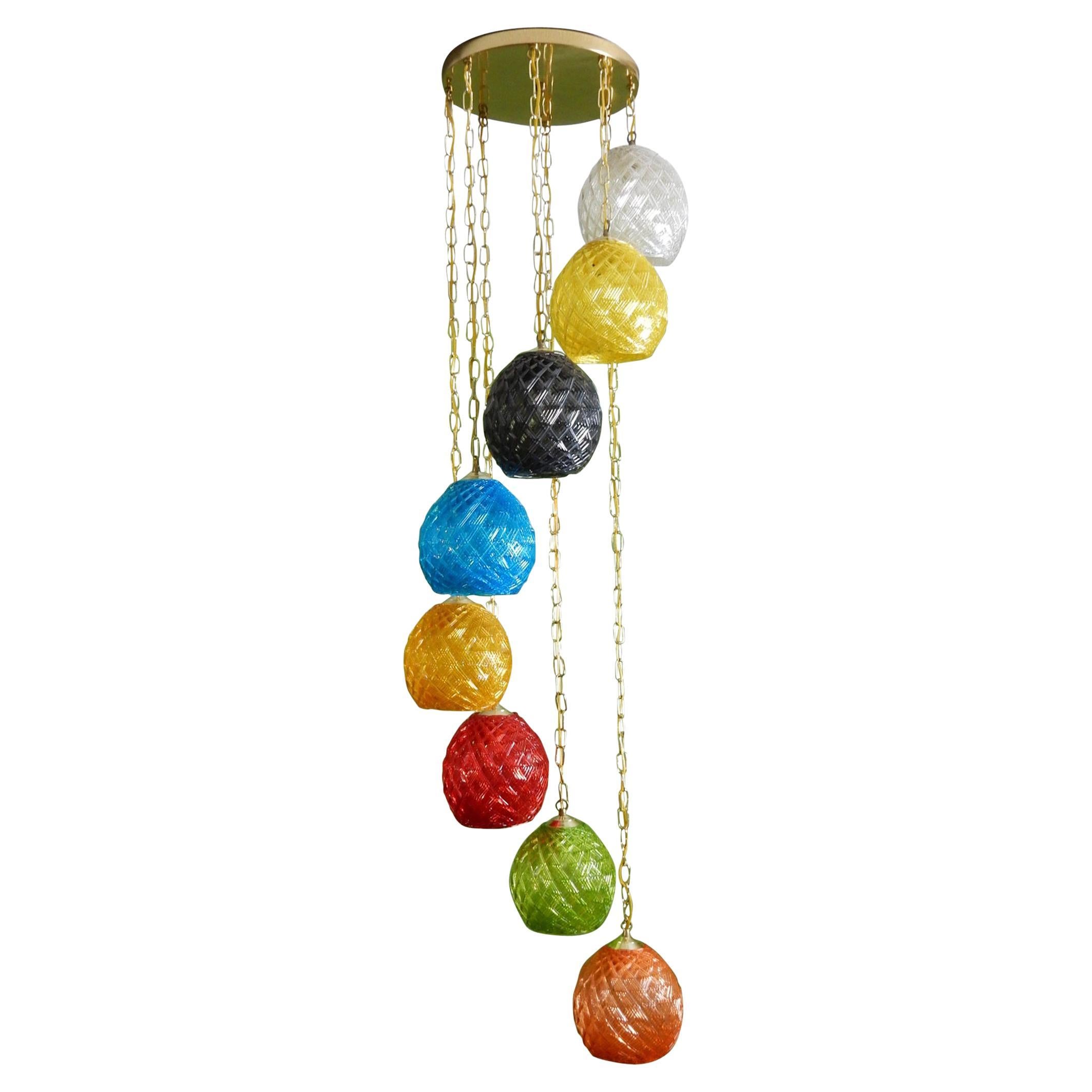 1960's Mid Century Modern Cascading 8 Color Pendant Chandelier For Sale