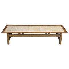 1960s Mid-Century Modern Ceramic Tiled Walnut Rectangular Coffee Table MCM