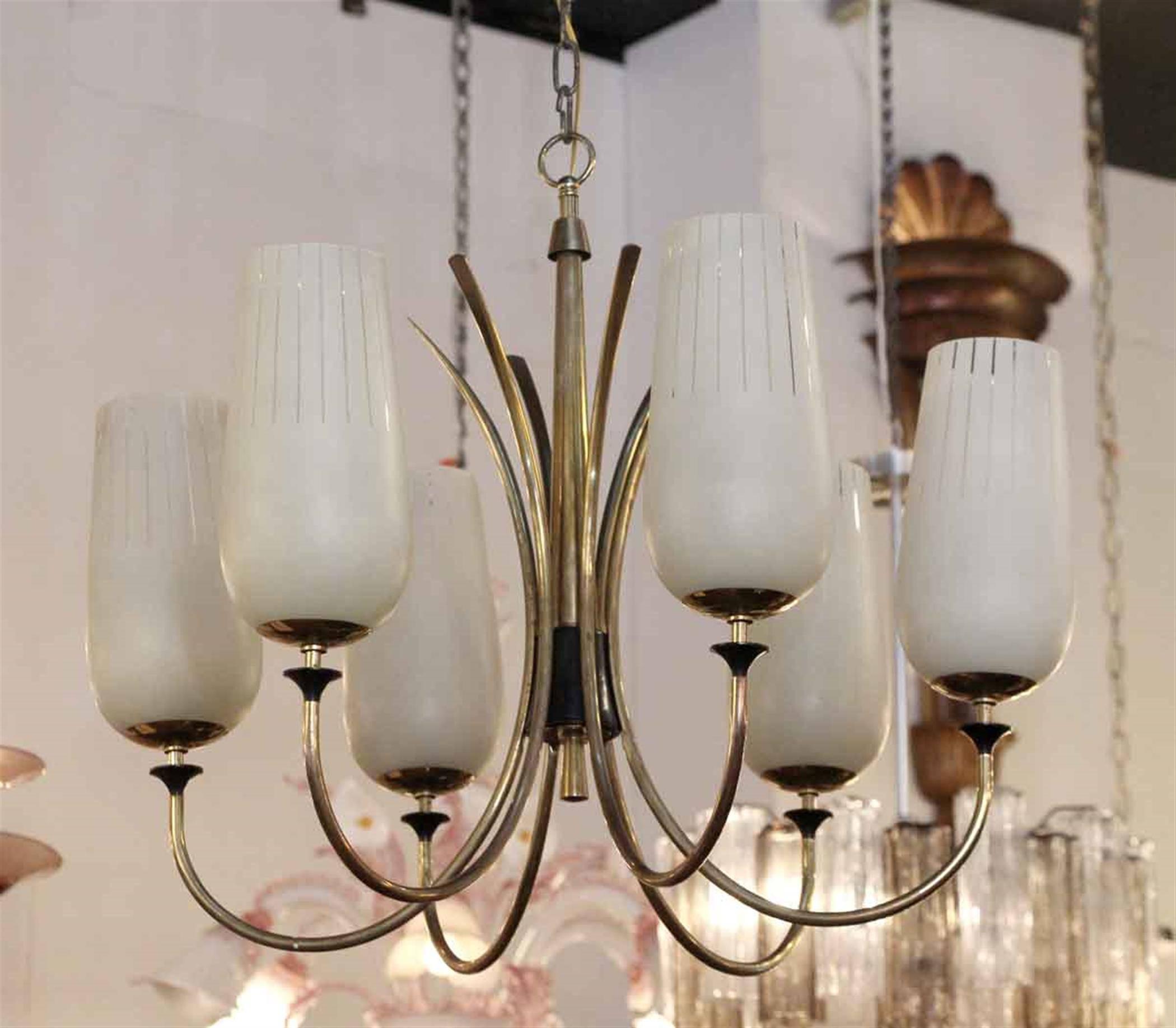 American 1960s Mid-Century Modern Chandelier with Six Arms in a Polished Brass Finish