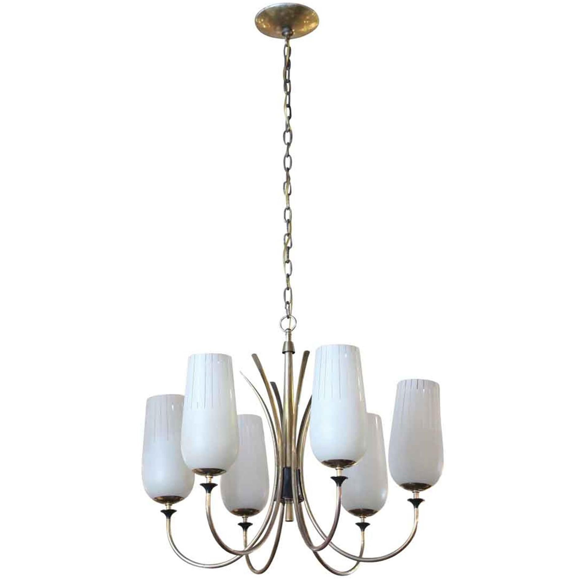 1960s Mid-Century Modern Chandelier with Six Arms in a Polished Brass Finish