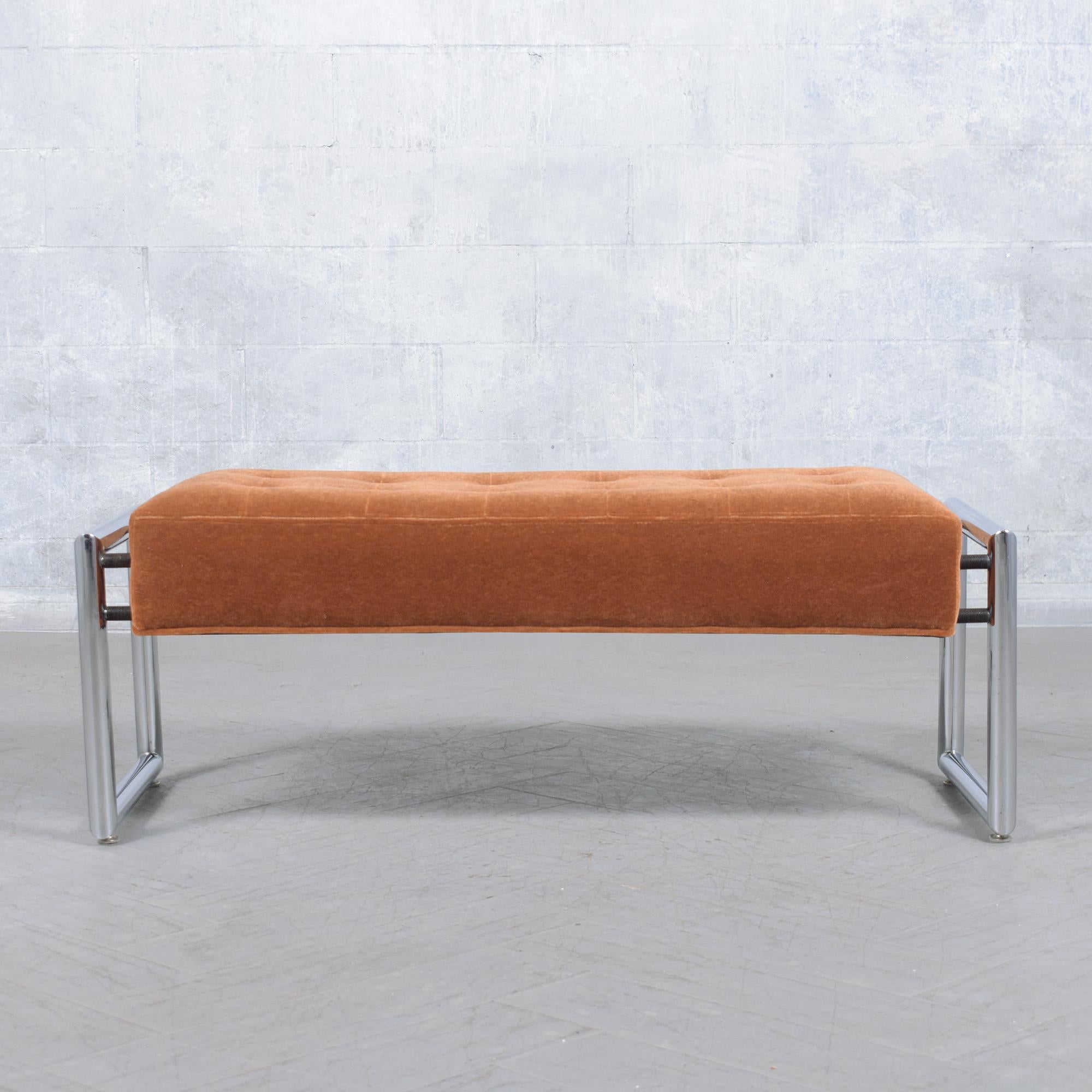 1960s Mid-Century Modern Chrome Bench with Mohair Velvet Upholstery 4