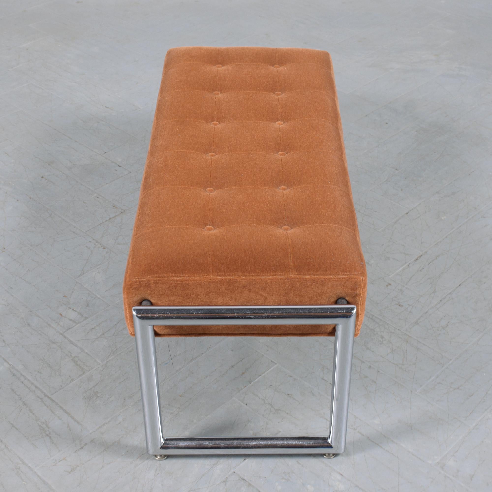 1960s Mid-Century Modern Chrome Bench with Mohair Velvet Upholstery 5