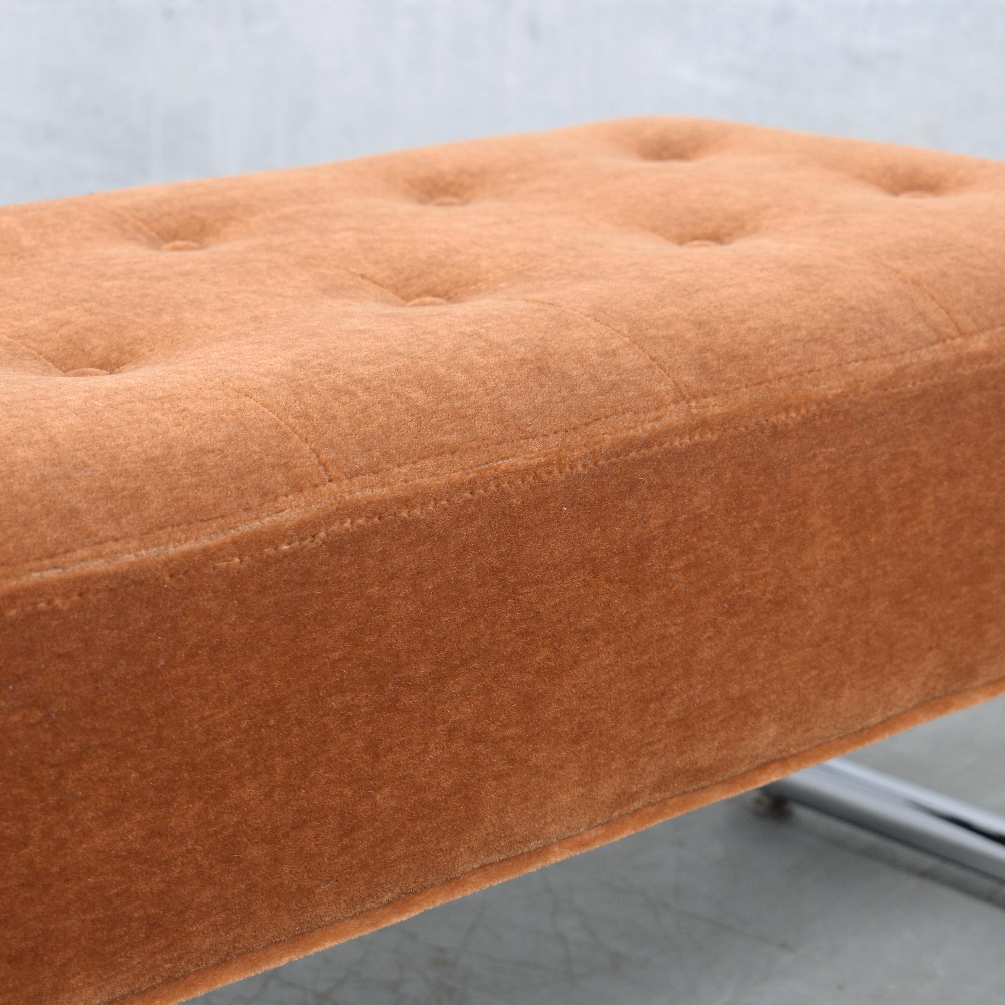 Mid-20th Century 1960s Mid-Century Modern Chrome Bench with Mohair Velvet Upholstery