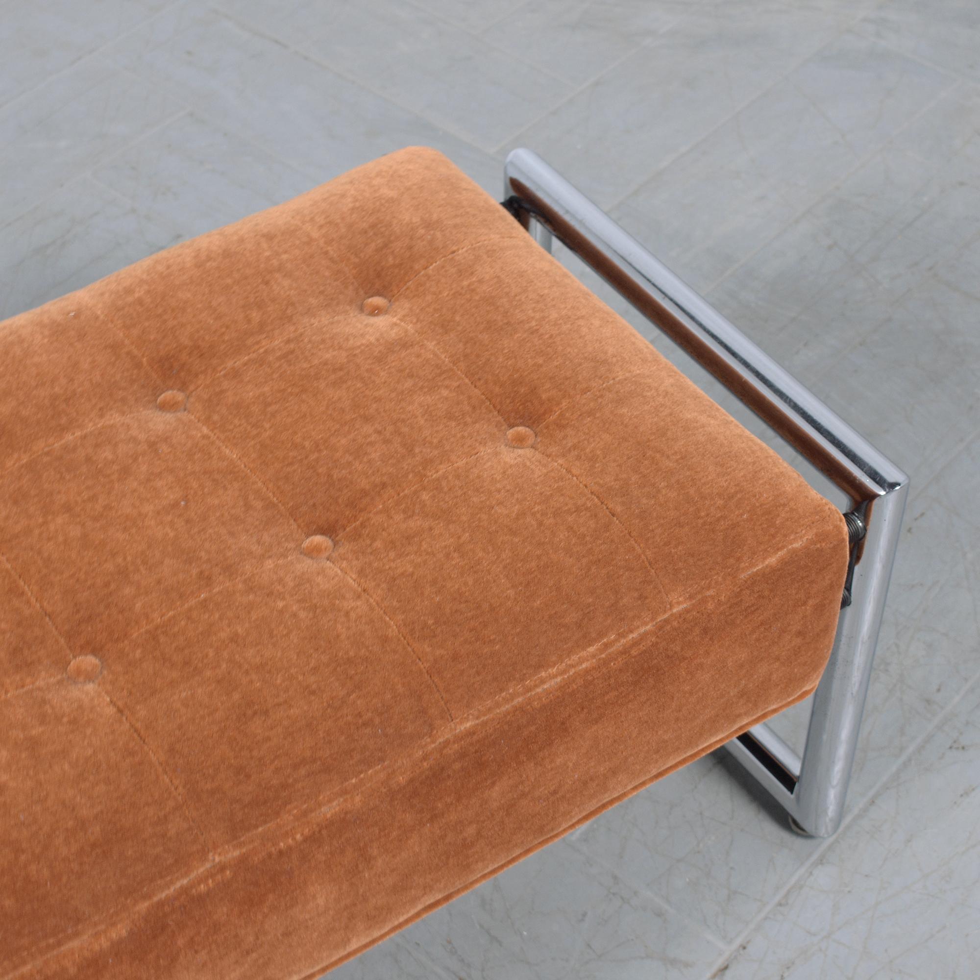 Wood 1960s Mid-Century Modern Chrome Bench with Mohair Velvet Upholstery