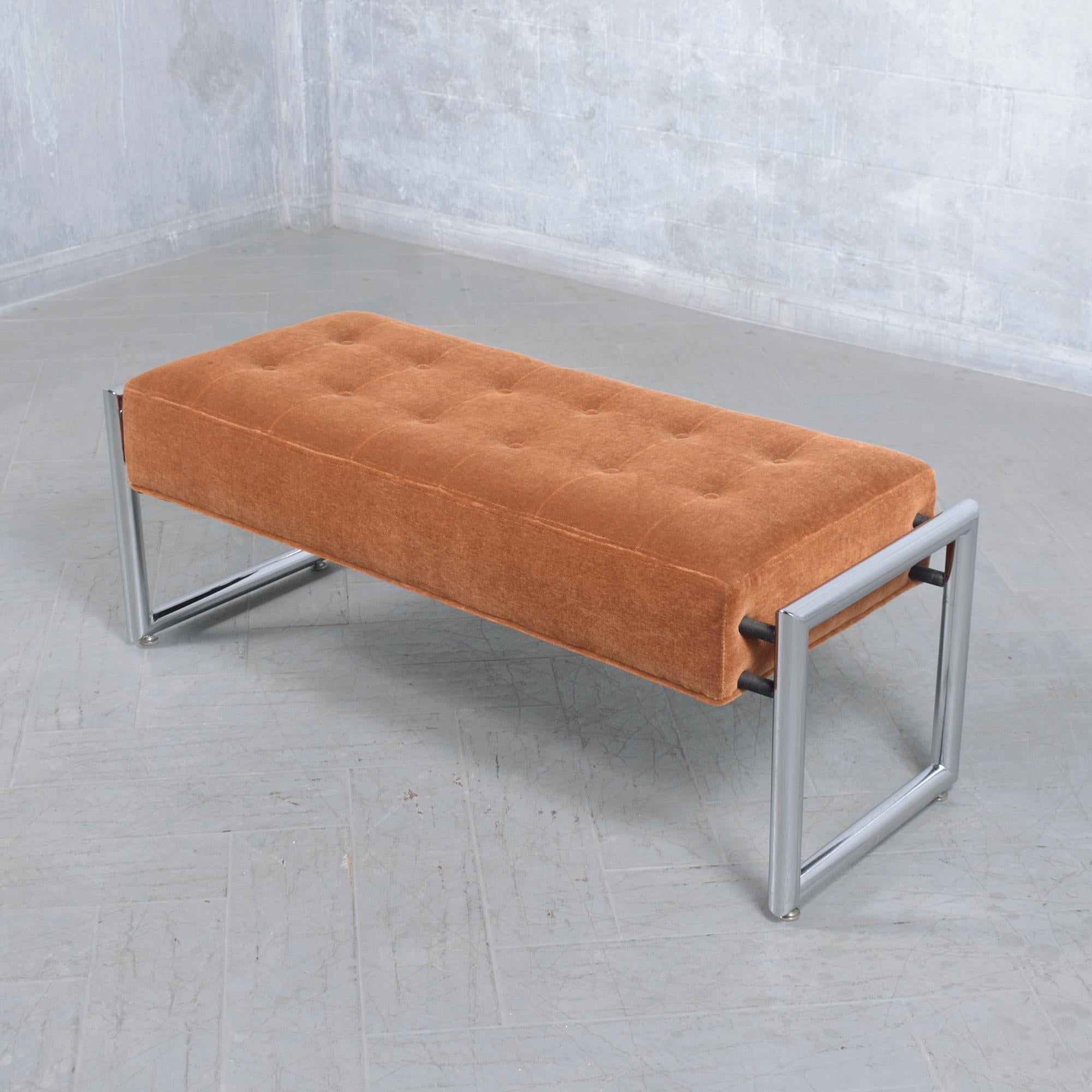 1960s Mid-Century Modern Chrome Bench with Mohair Velvet Upholstery 1