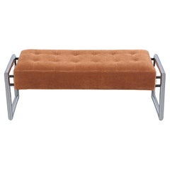 Retro 1960s Mid-Century Modern Chrome Bench with Mohair Velvet Upholstery