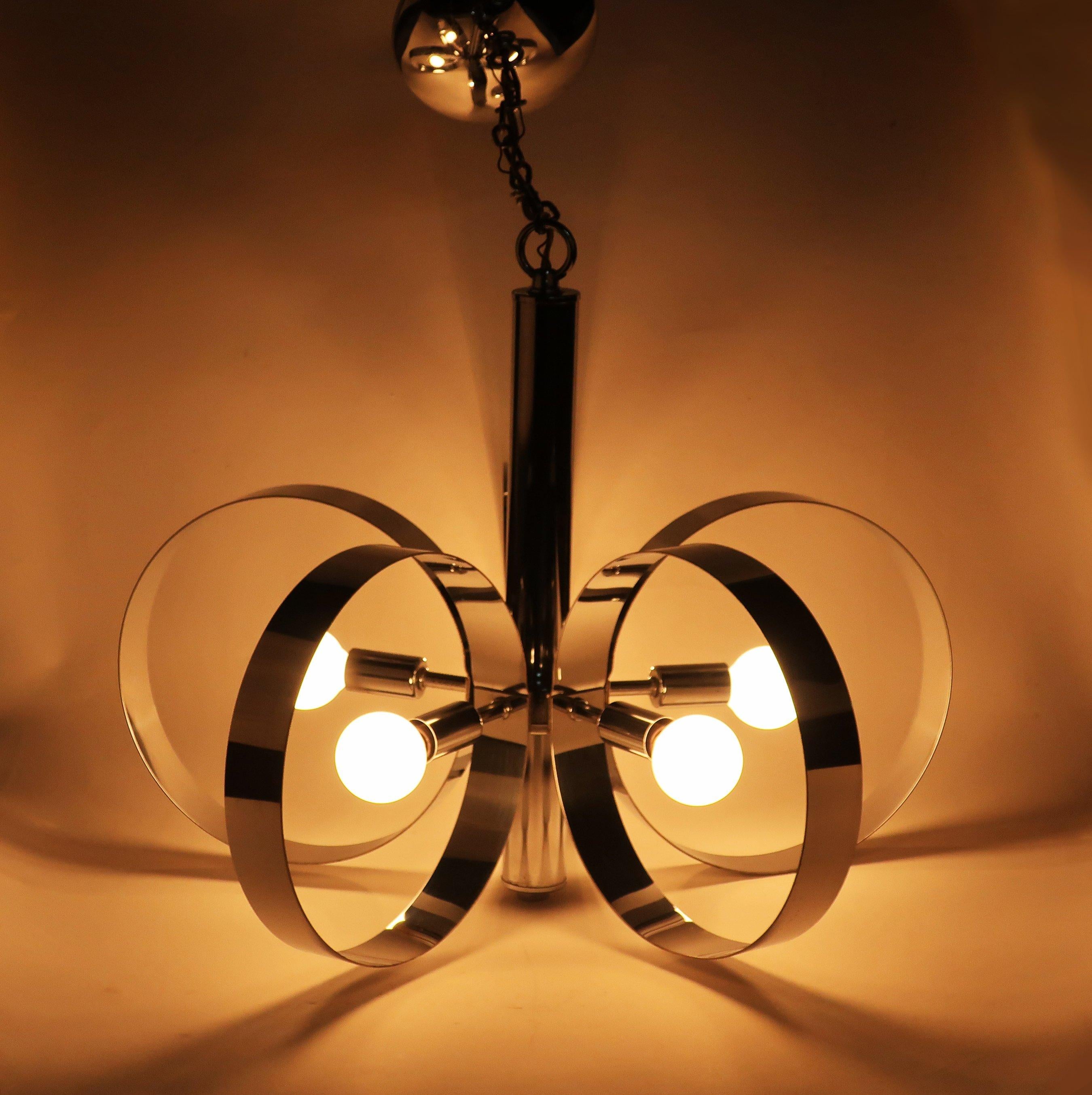 1960s Mid-Century Modern Chrome Hoop Pendant Lamp For Sale 5