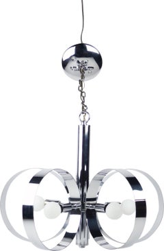 1960s Mid-Century Modern Chrome Hoop Pendant Lamp