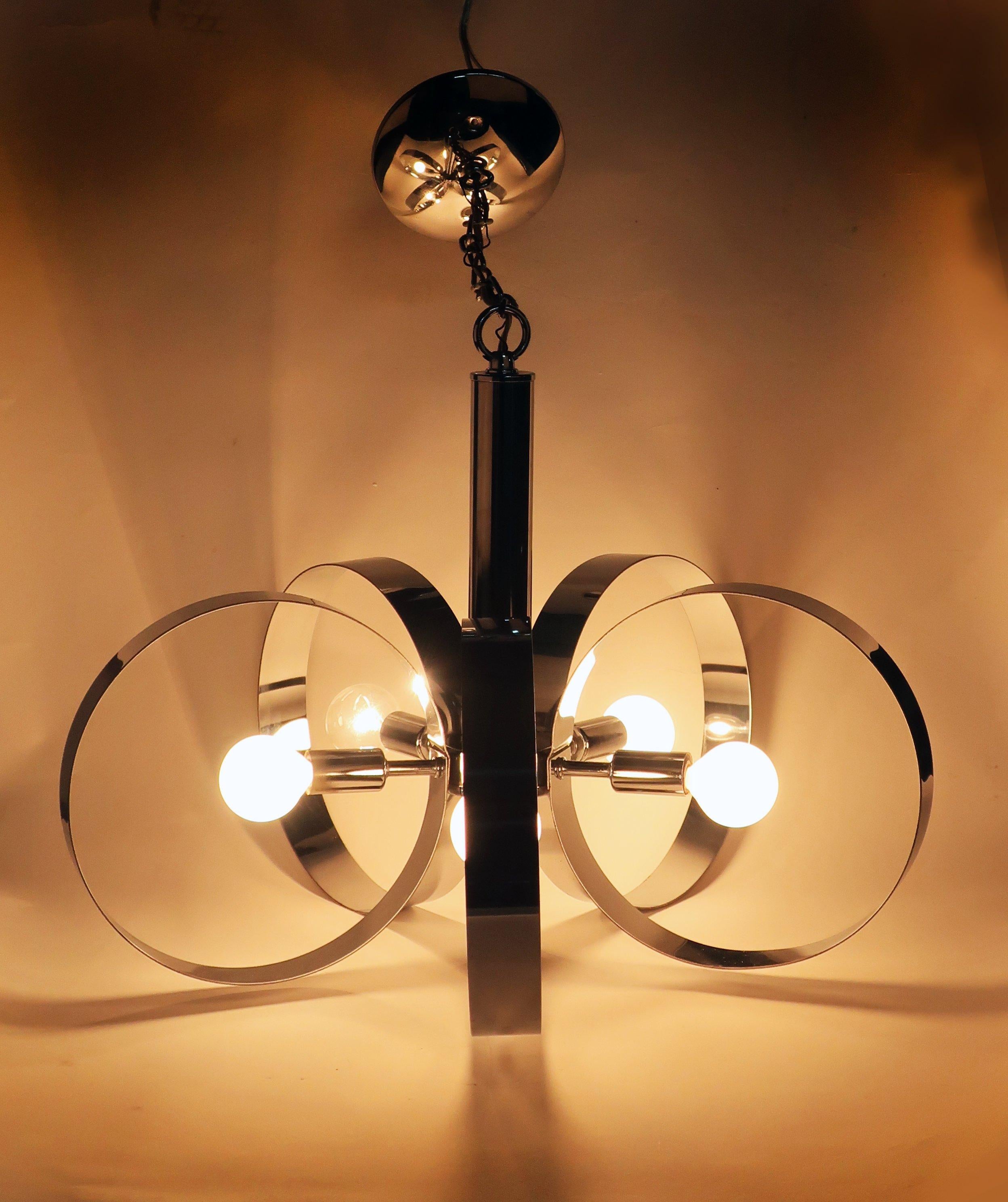 1960s Mid-Century Modern Chrome Hoop Pendant Lamp For Sale 4