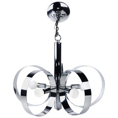 1960s Mid-Century Modern Chrome Hoop Pendant Lamp