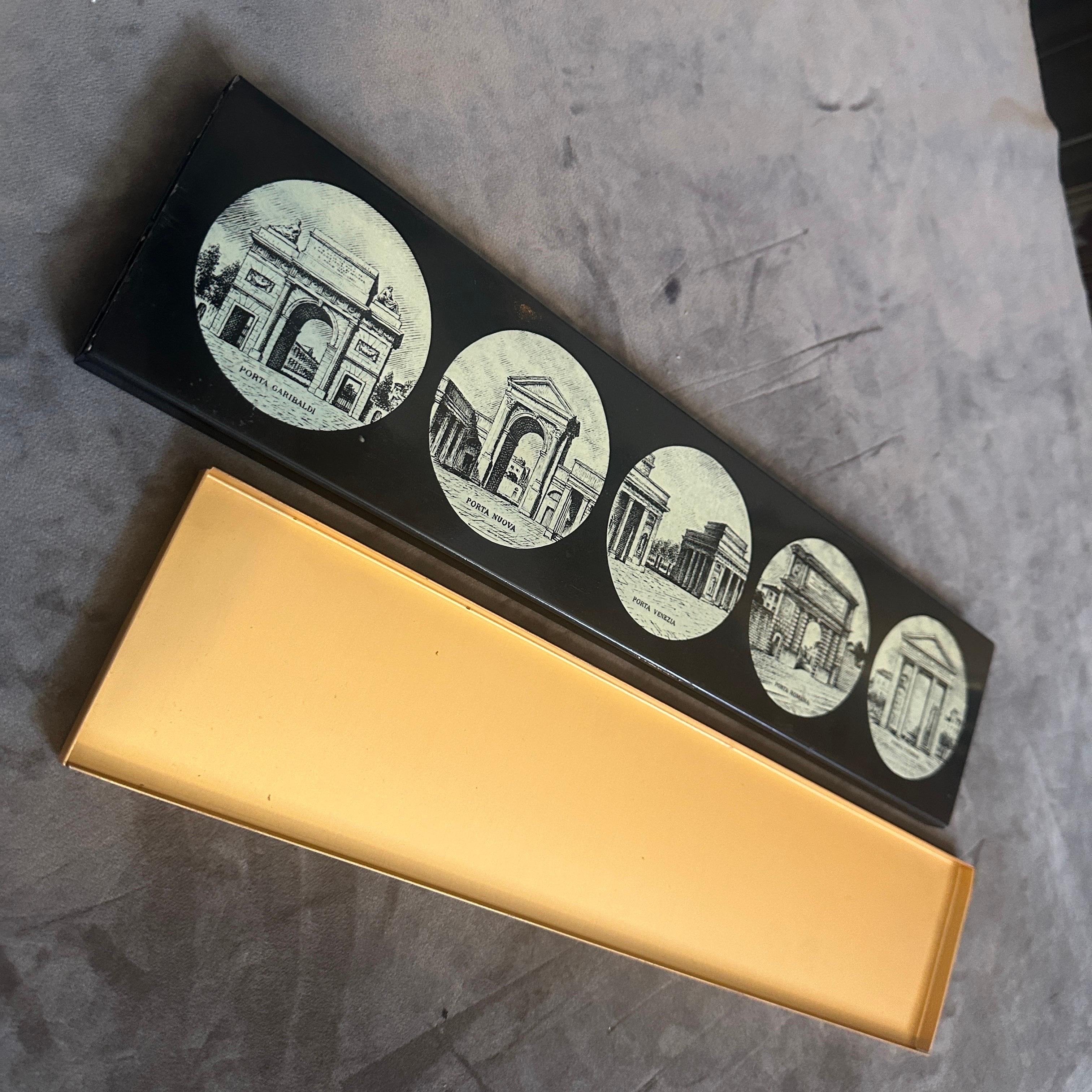 1960s Mid-Century Modern Cigarette Box Le Porte Di Milano by Piero Fornasettì For Sale 1