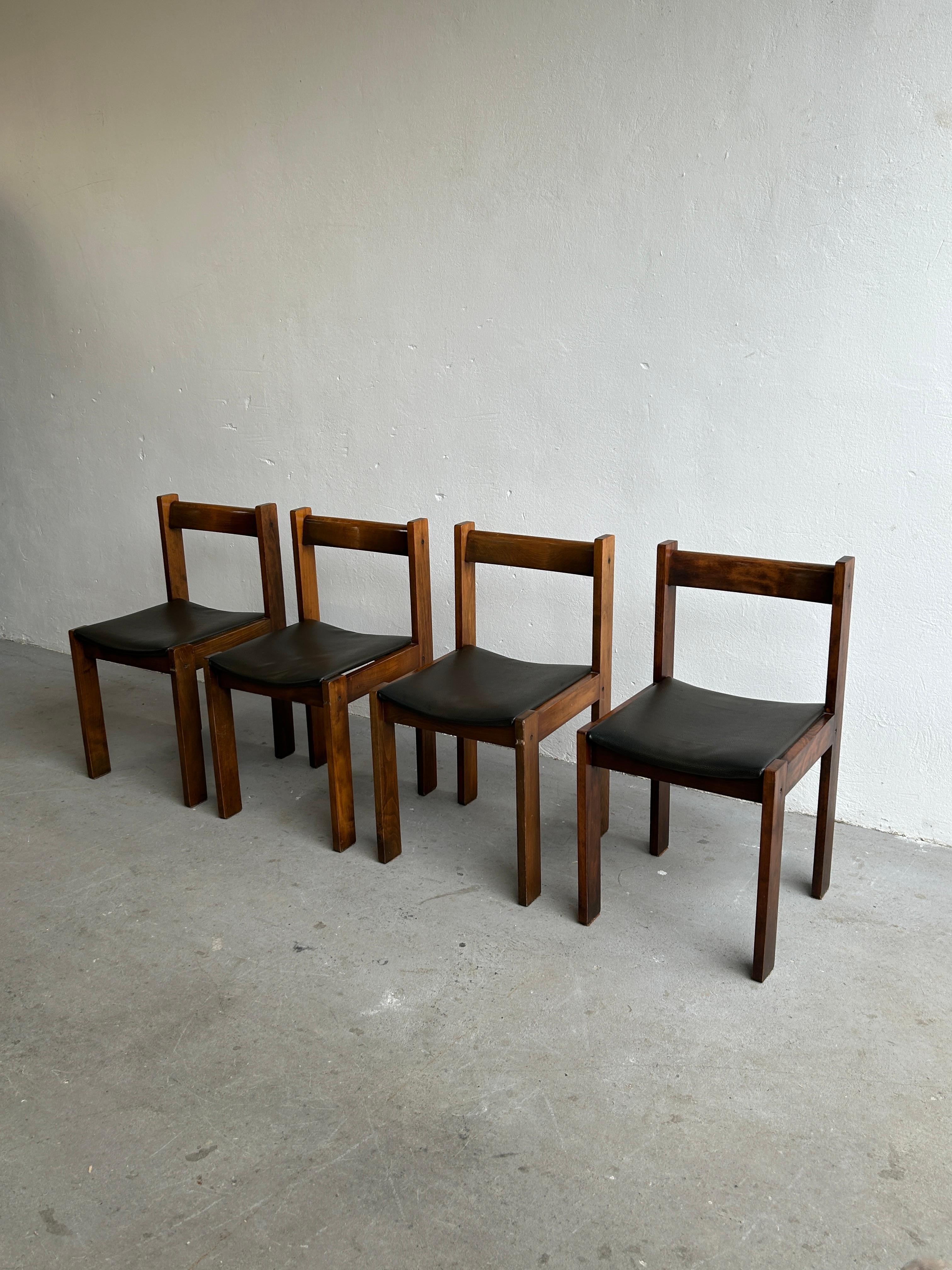 Faux Leather 1960s Mid Century Modern Constructivist Dining Chairs in Style of Tobia Scarpa
