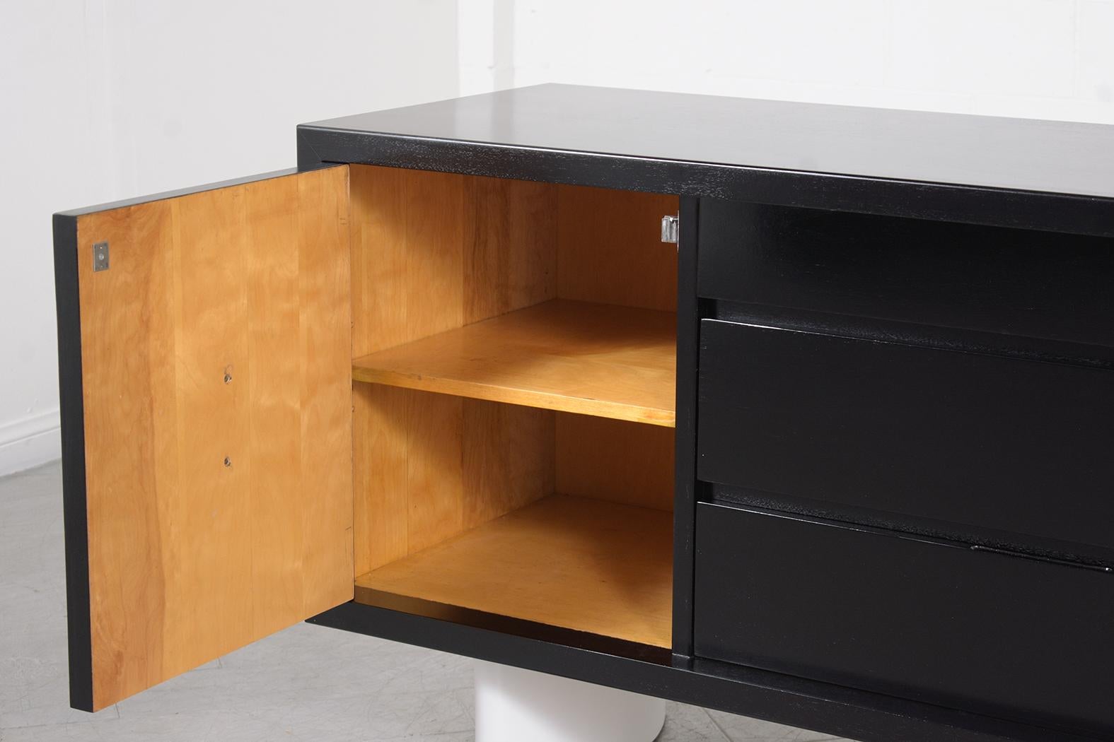 Mid-20th Century Restored 1960s Mid-Century Walnut Credenza with Black & White Lacquer Finish For Sale