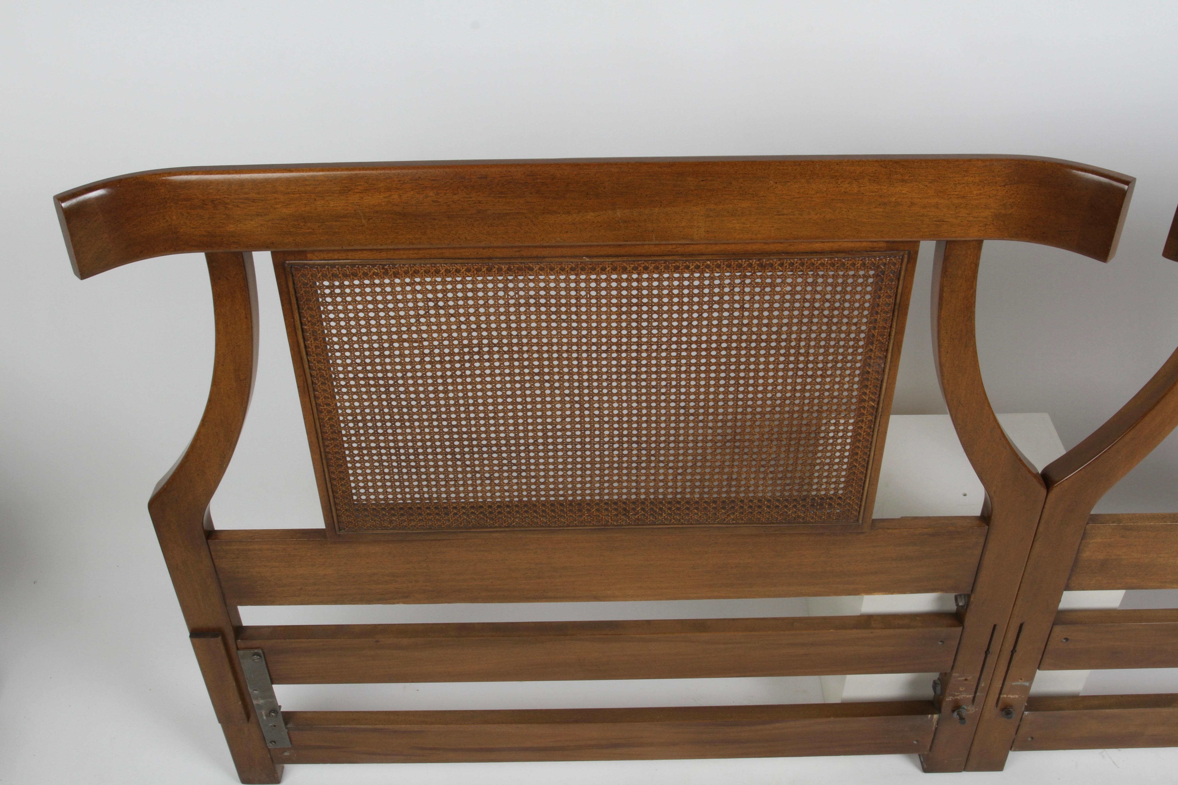 American 1960s Mid-Century Modern Curved Sculptural Mahogany & Cane King Size Headboard For Sale