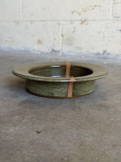 1960s Mid-Century Modern Danish Bjergård Green Ceramic Stripe Plate