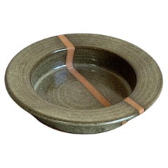 1960s Mid-Century Modern Danish Bjergård Green Ceramic Stripe Plate
