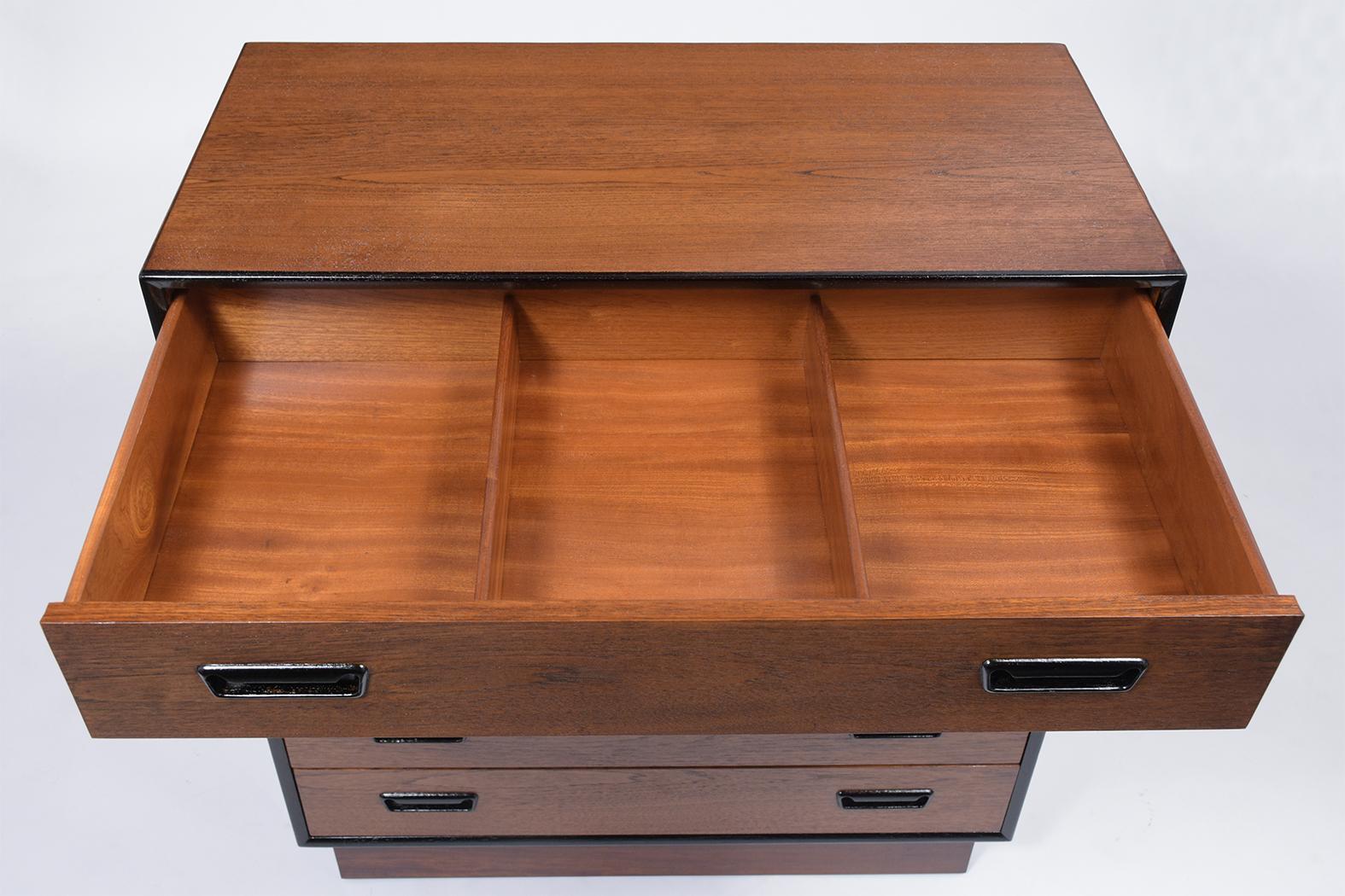 Stained 1960s Mid-Century Modern Danish Teak Wood Chest of Drawers with Ebonized Accents