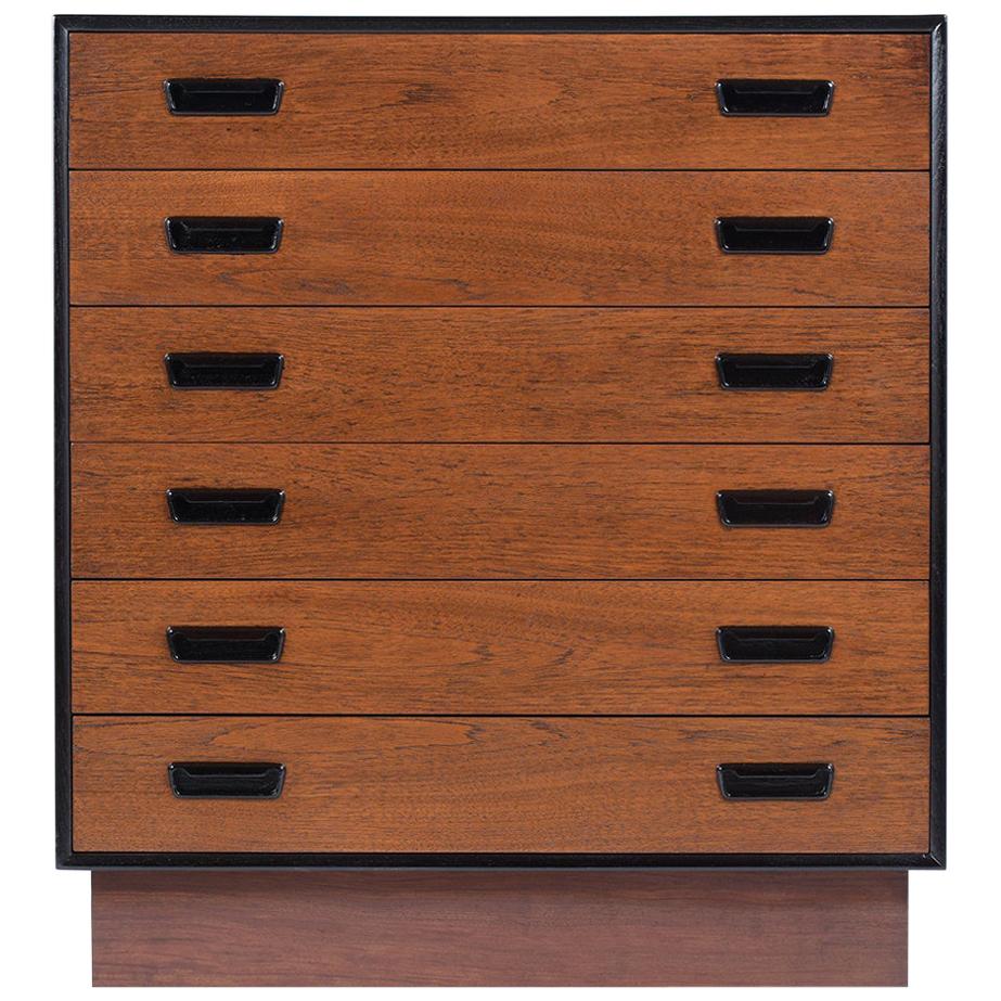 1960s Mid-Century Modern Danish Teak Wood Chest of Drawers with Ebonized Accents For Sale
