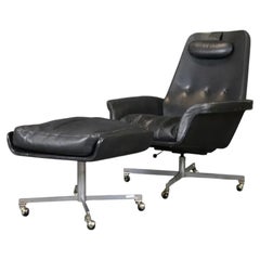 1960s Mid-Century Modern Danish Leather Lounge Chair with Ottoman