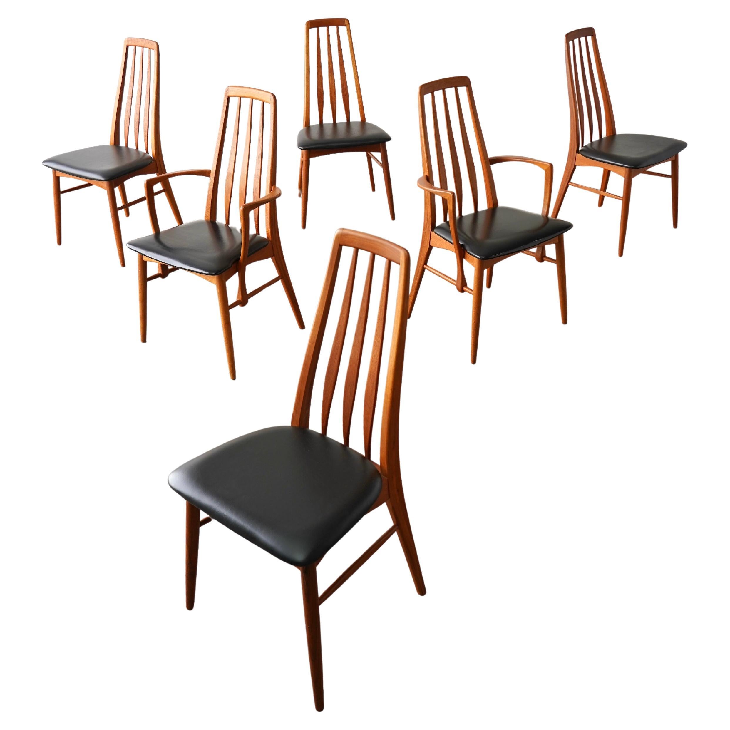 1960s Mid-Century Modern Danish Set 6 Chairs in Teak Model Eva by Niels Kofoed For Sale