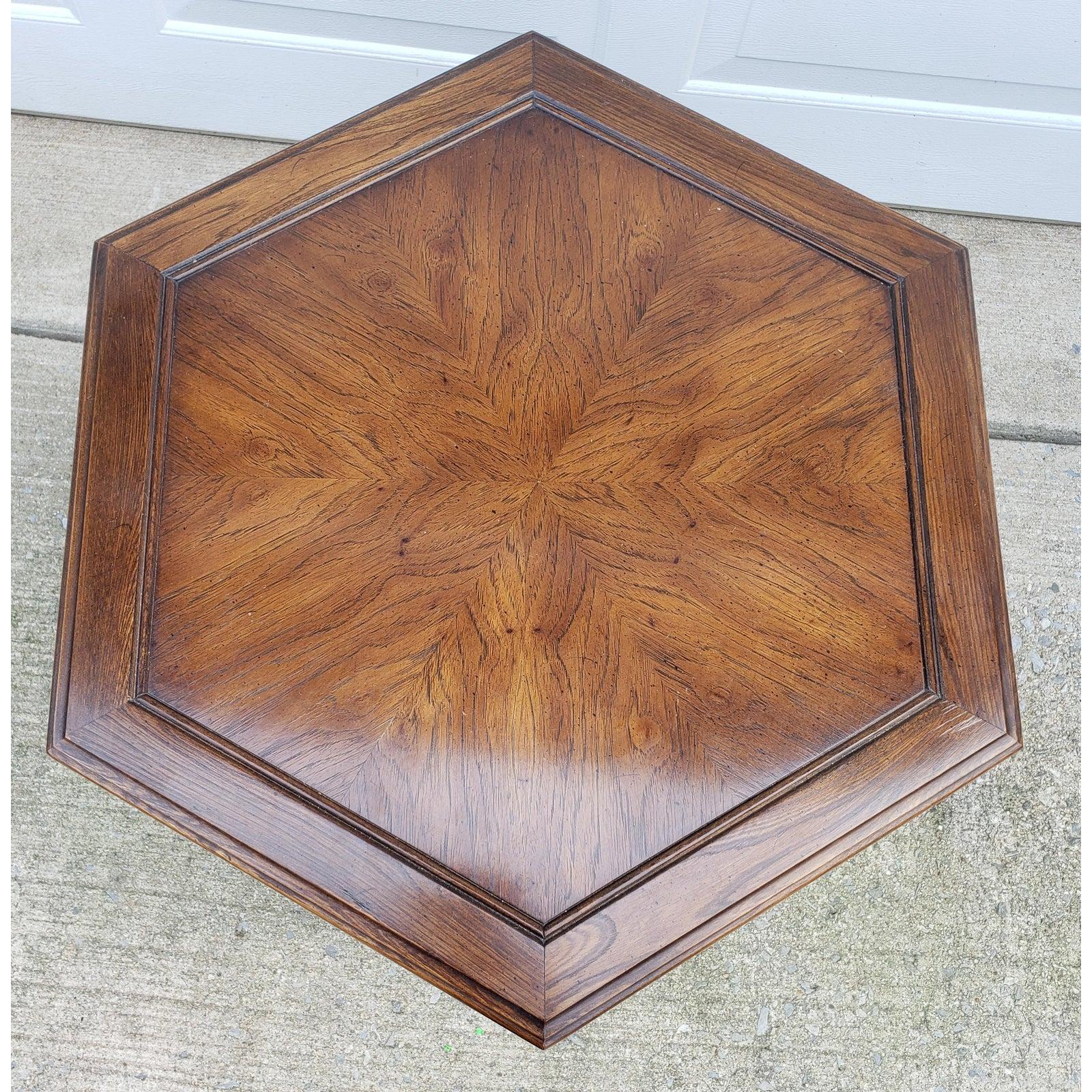 1960s Mid-Century Modern Double Door Hexagonal Walnut End Table In Good Condition In Germantown, MD